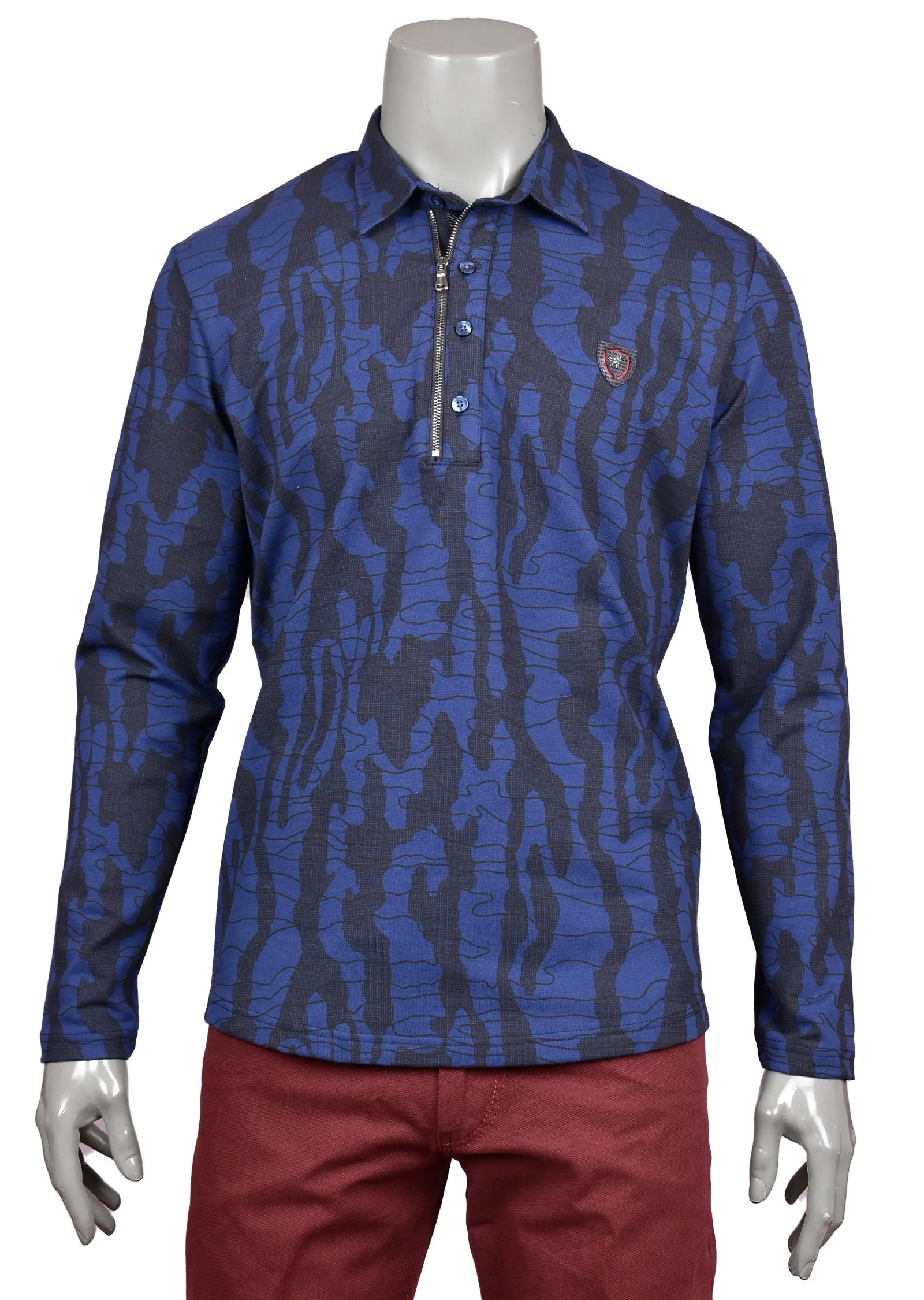 Royal Blue Camo Zipper Polo