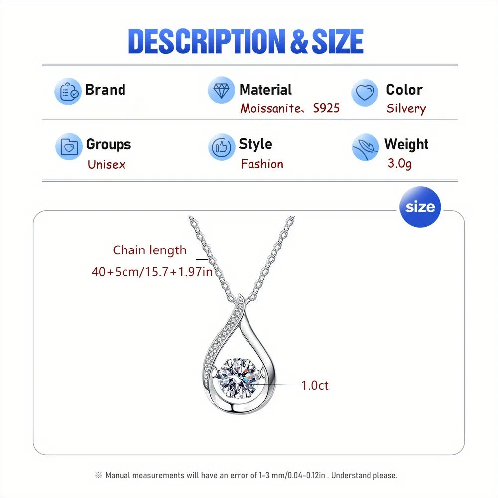 S925 Sterling Silver Water Drop Pendant Necklace - Exquisite Luxury Necklace with Dazzling Moissanite, Fashionable and Versatile Design, Perfect Party and Wedding Anniversary Gift for Her