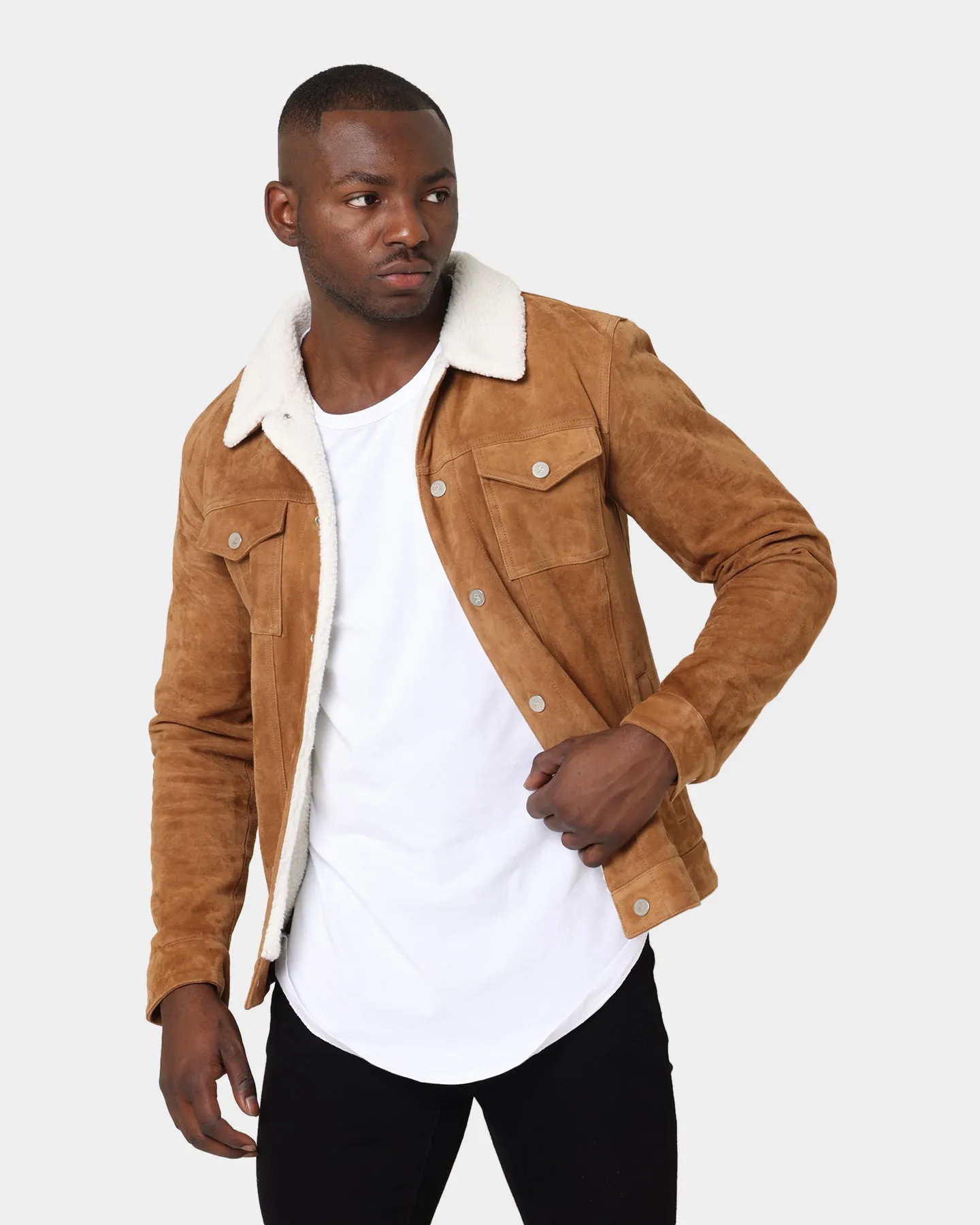 Saint Morta Suede Sherpa Jacket Tan/Cream