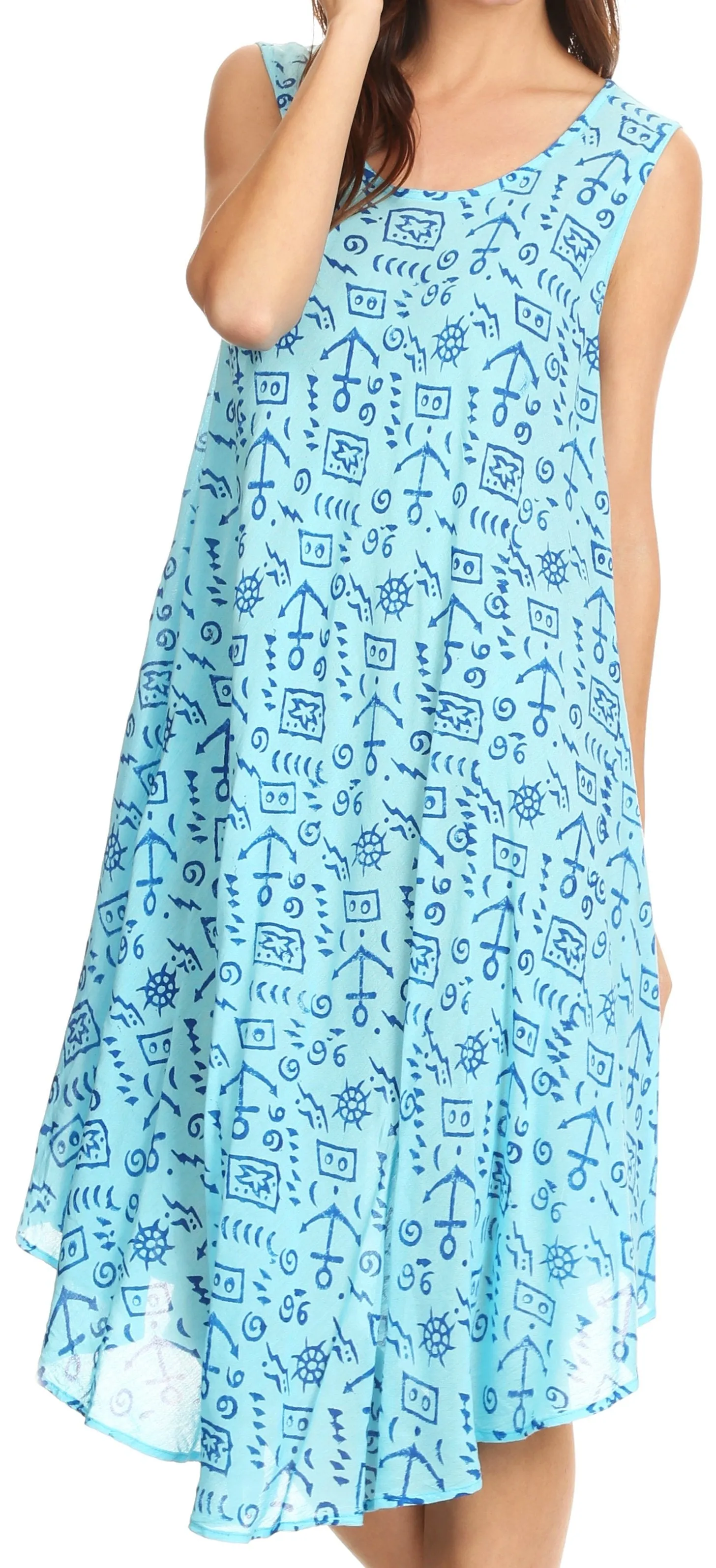 Sakkas Yara Sleeveless Casual Summer Cotton Print Beach Cover Up Swing Tank Dress