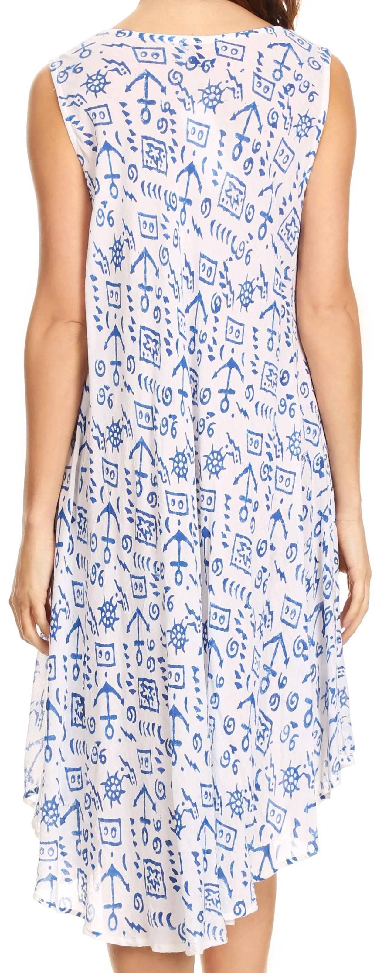 Sakkas Yara Sleeveless Casual Summer Cotton Print Beach Cover Up Swing Tank Dress