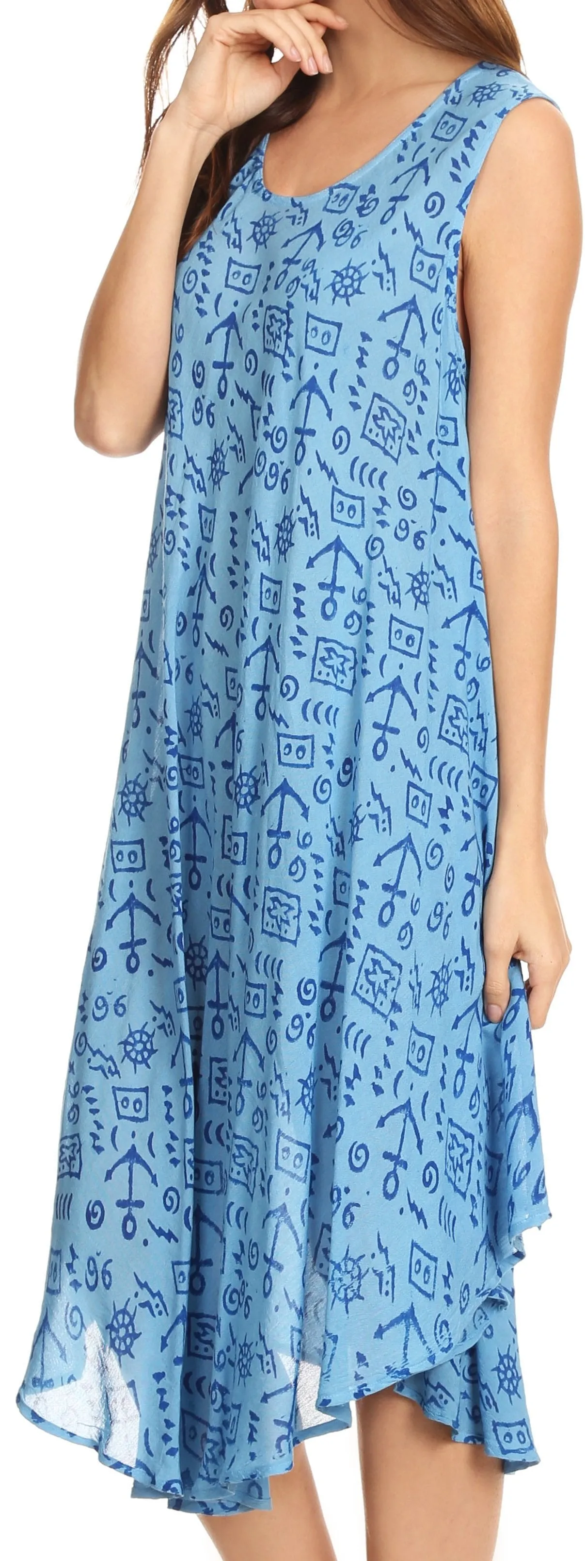 Sakkas Yara Sleeveless Casual Summer Cotton Print Beach Cover Up Swing Tank Dress