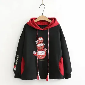 Sakura Luck Unleashed: Lucky Cat Letter Embroidery Hoodie - Charm and Comfort in Every Thread! 🍀🐱