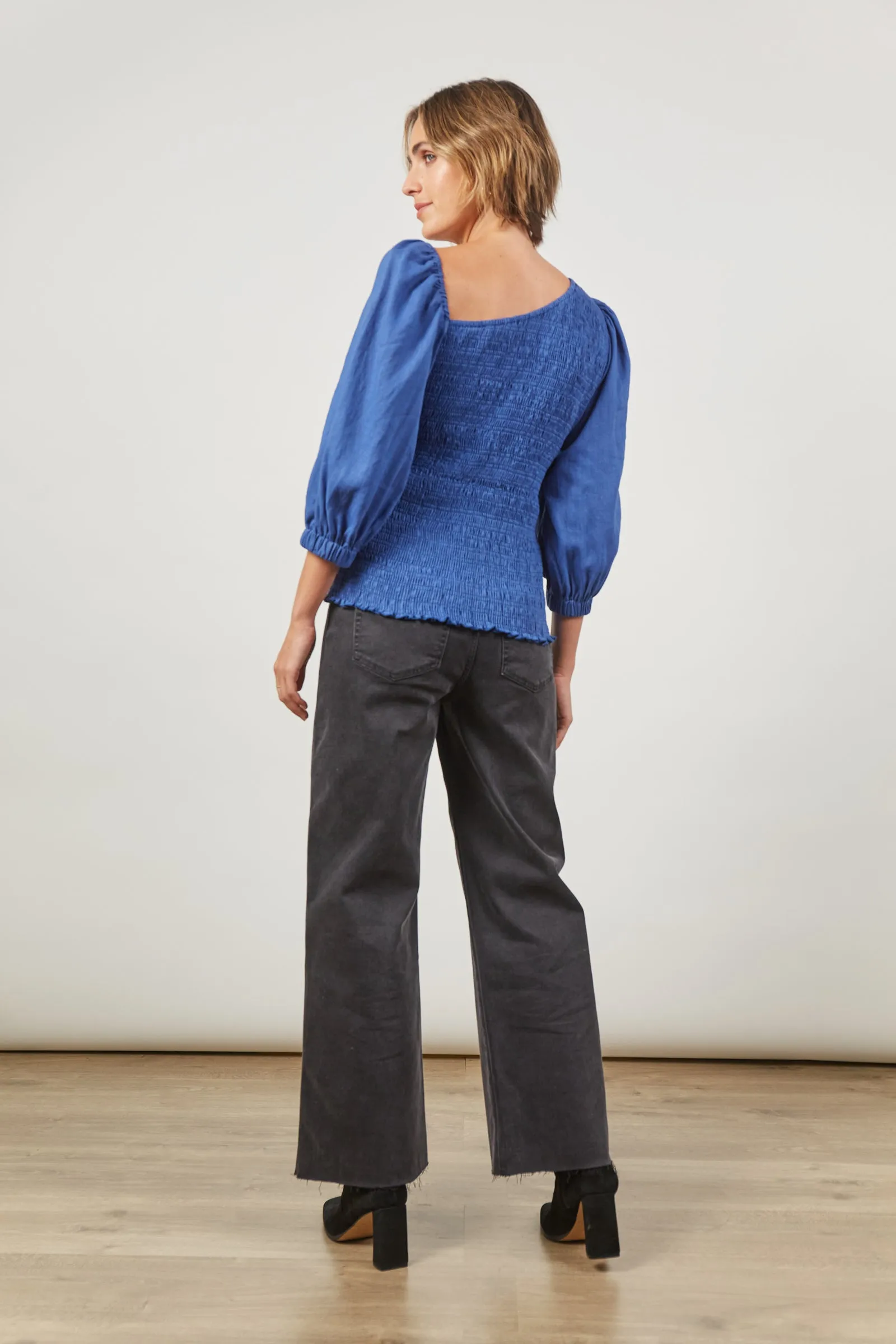 SALE - Panorama Linen Top - Azure Blue