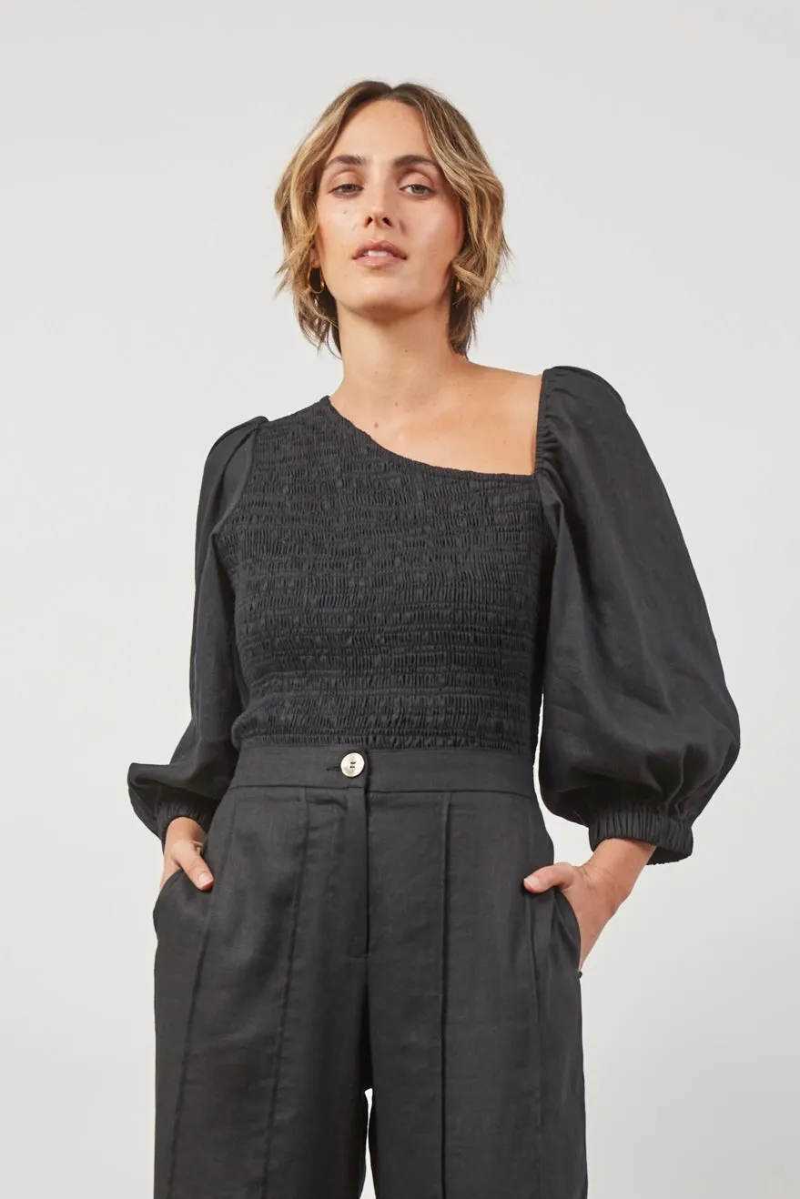 SALE - Panorama Linen Top - Onyx Black