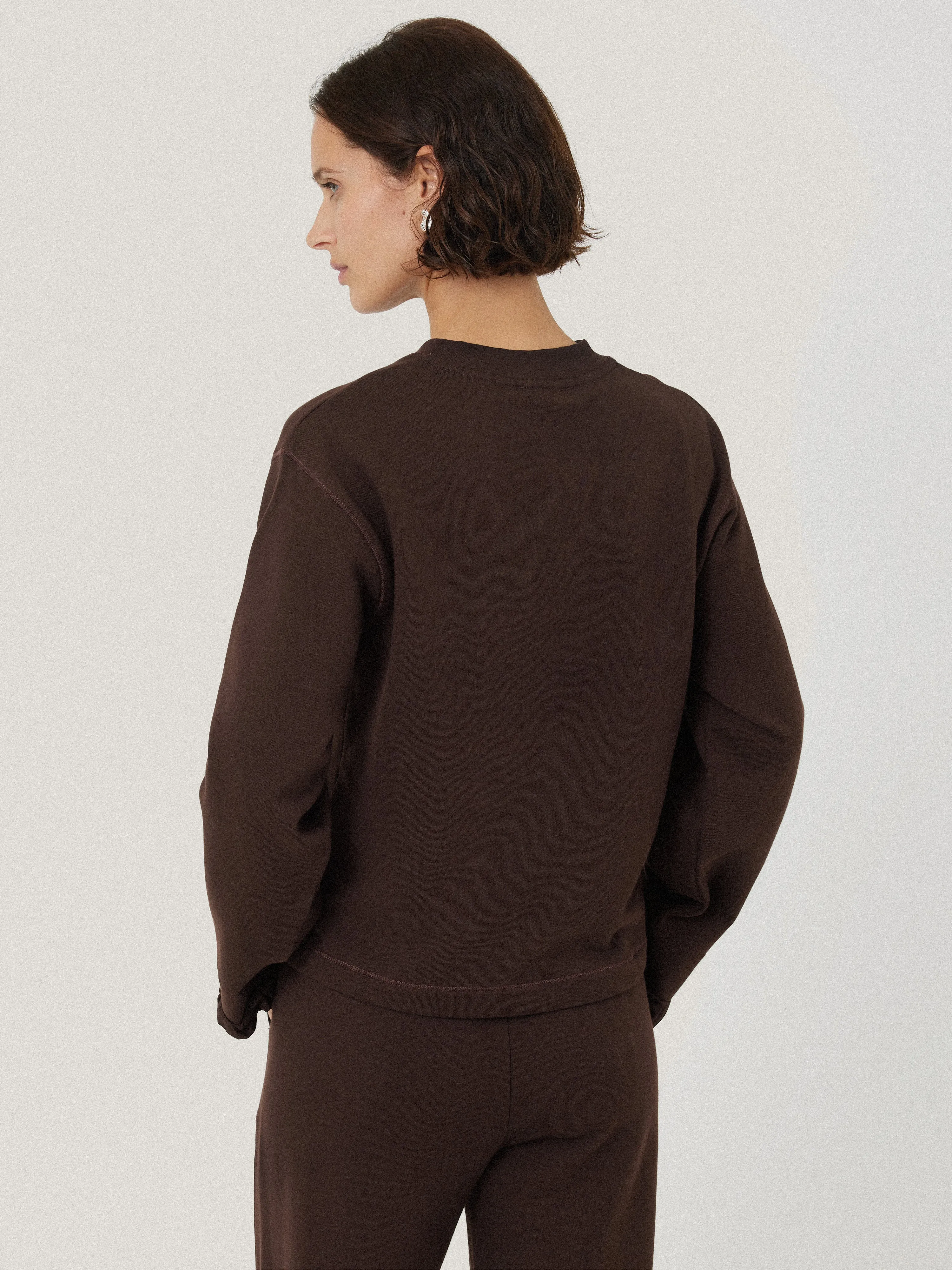 Satin Cuff Jersey Sweatshirt | Chocolate