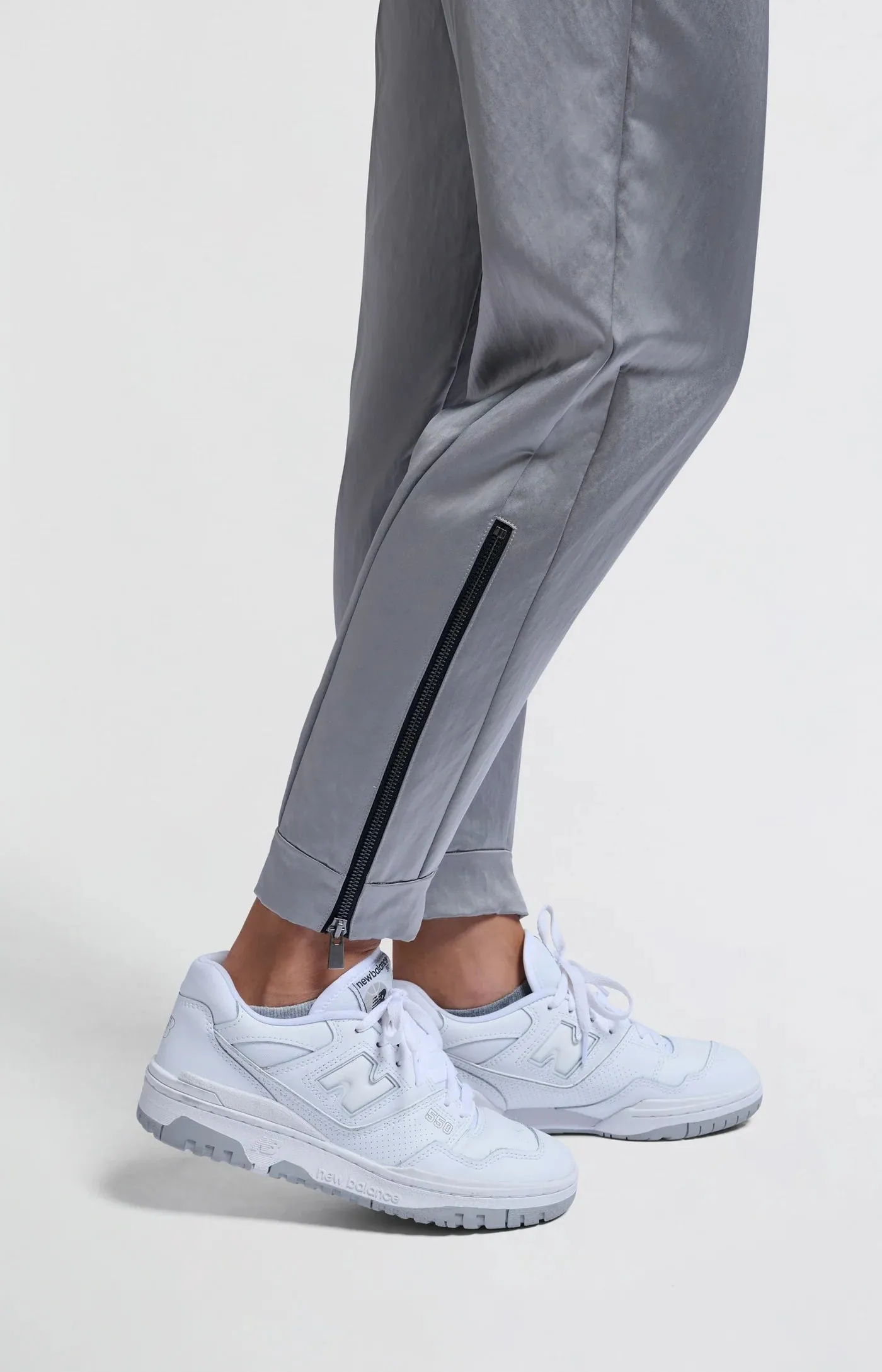 Satin Joggers in Light Metal Grey