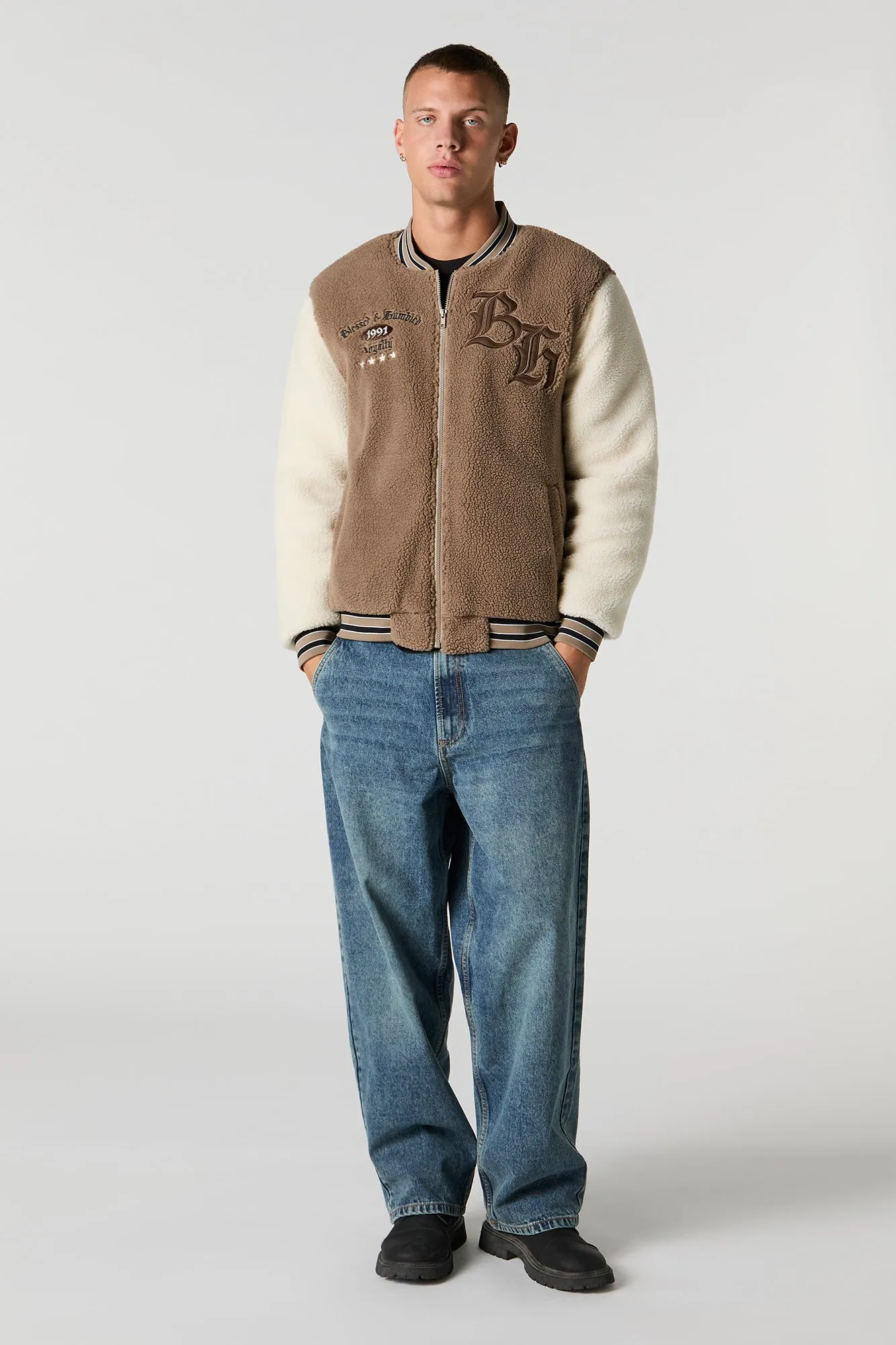 Sherpa Embroidered Varsity Jacket