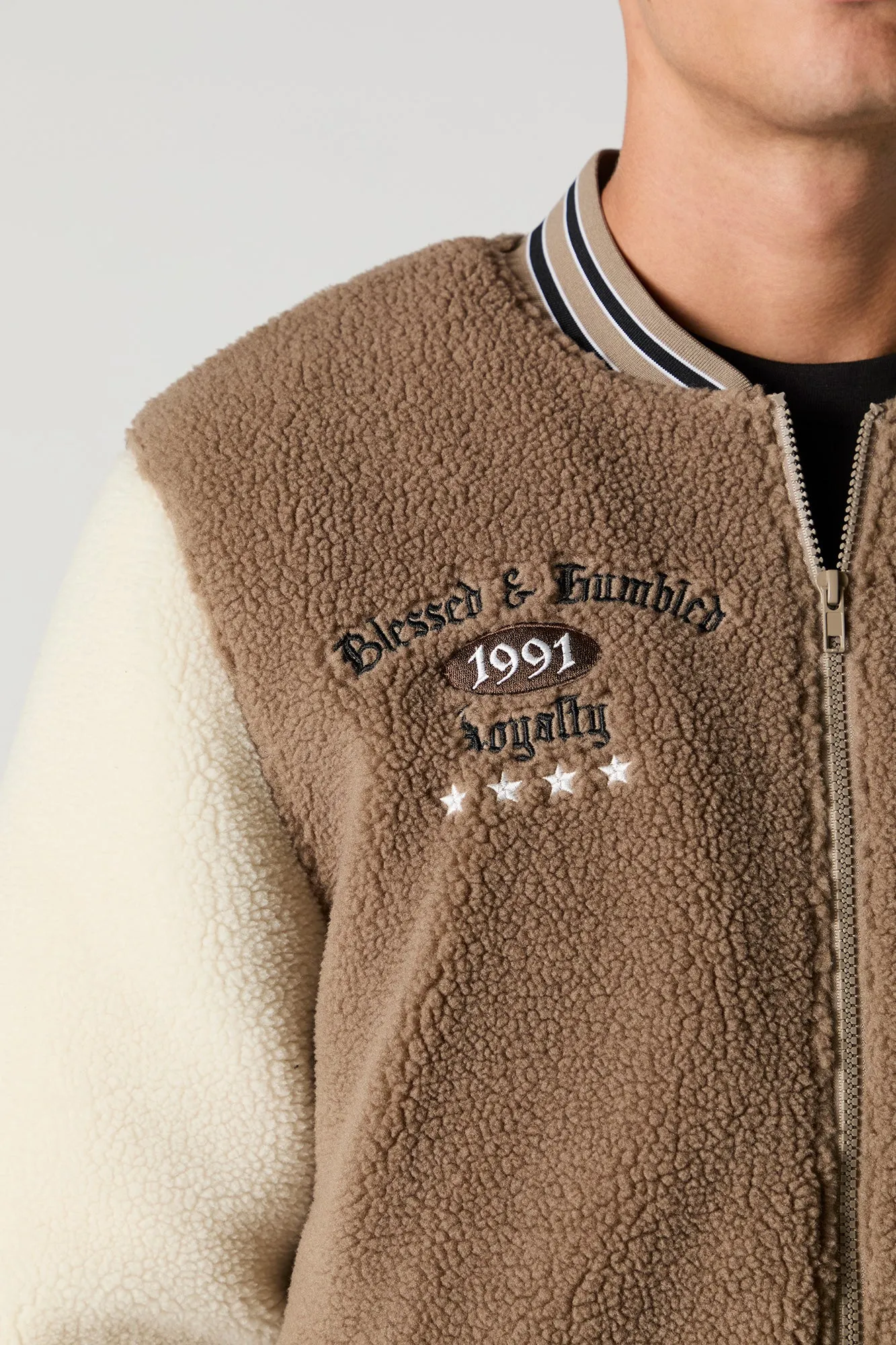 Sherpa Embroidered Varsity Jacket