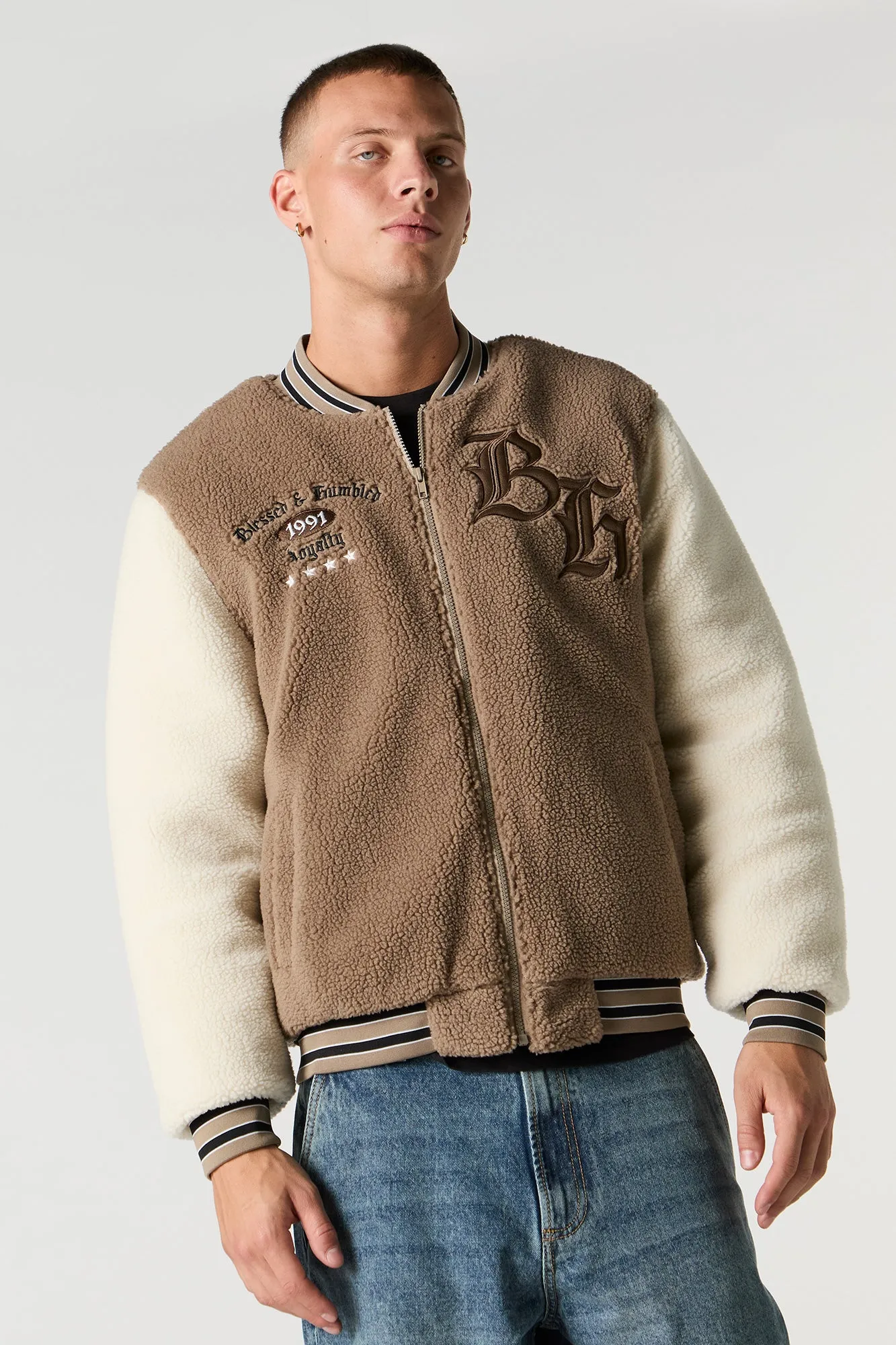 Sherpa Embroidered Varsity Jacket