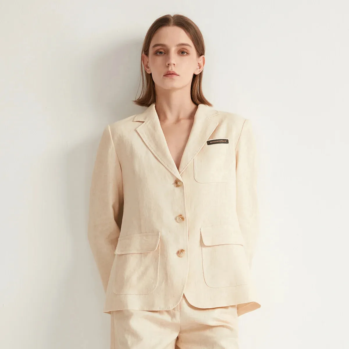 Single Breasted Linen Formal Office Elegant Women's Classic Timeless Blazer