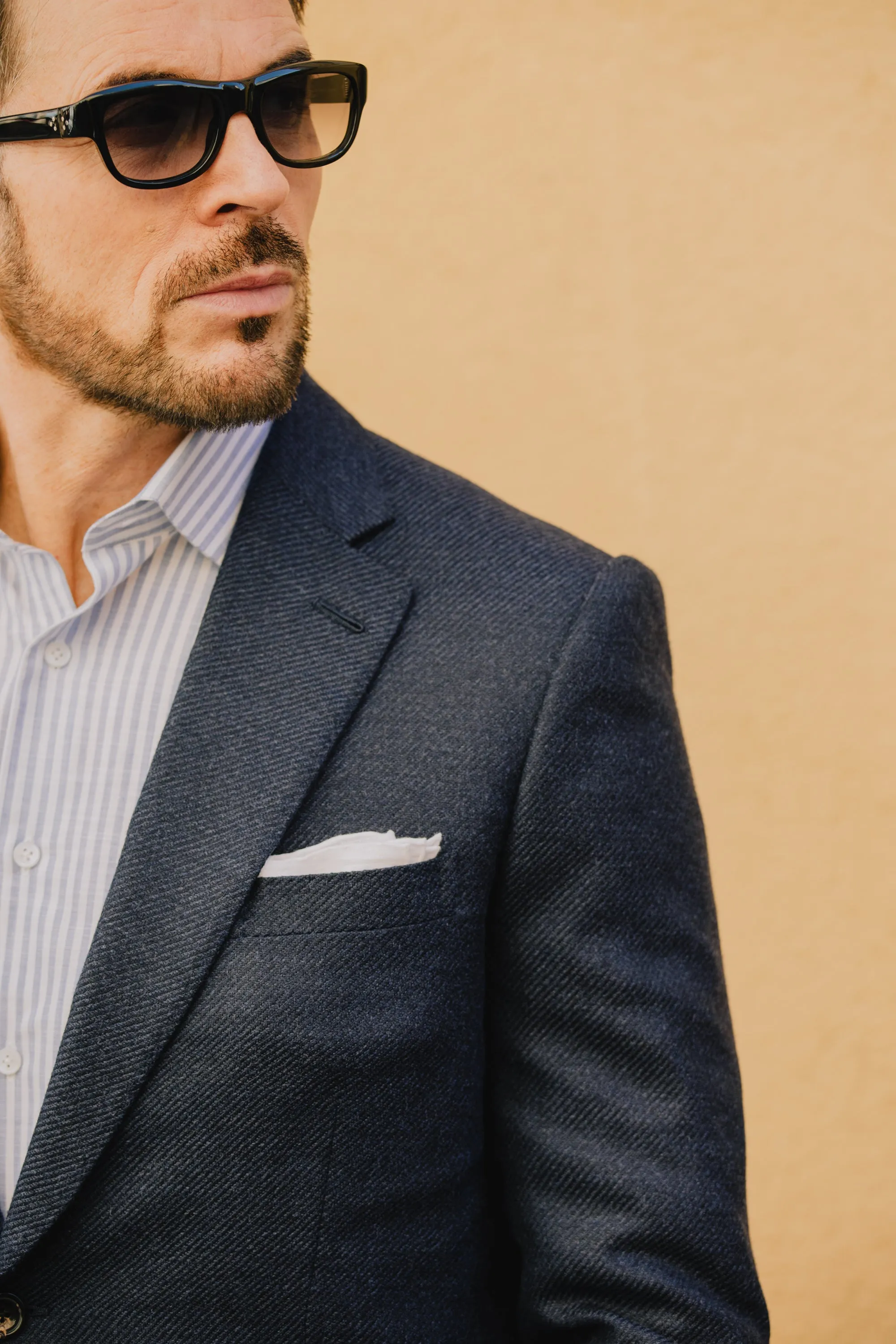 Single Breasted Notch Lapel Jacket in Navy Anniversary Wool