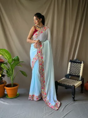 Sky Blue Designer Saree in Georgette Sequins