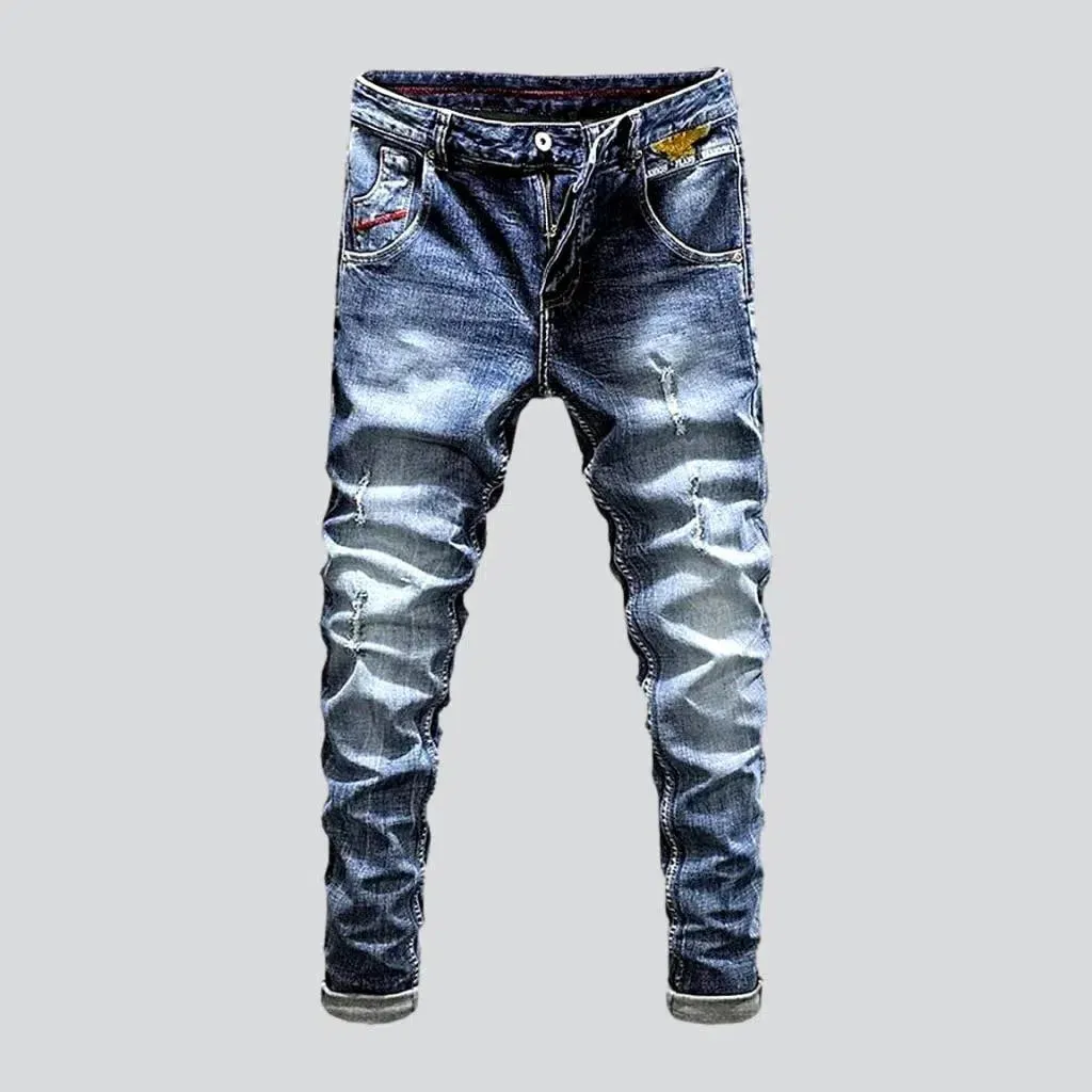 Small eagle embroidery street jeans