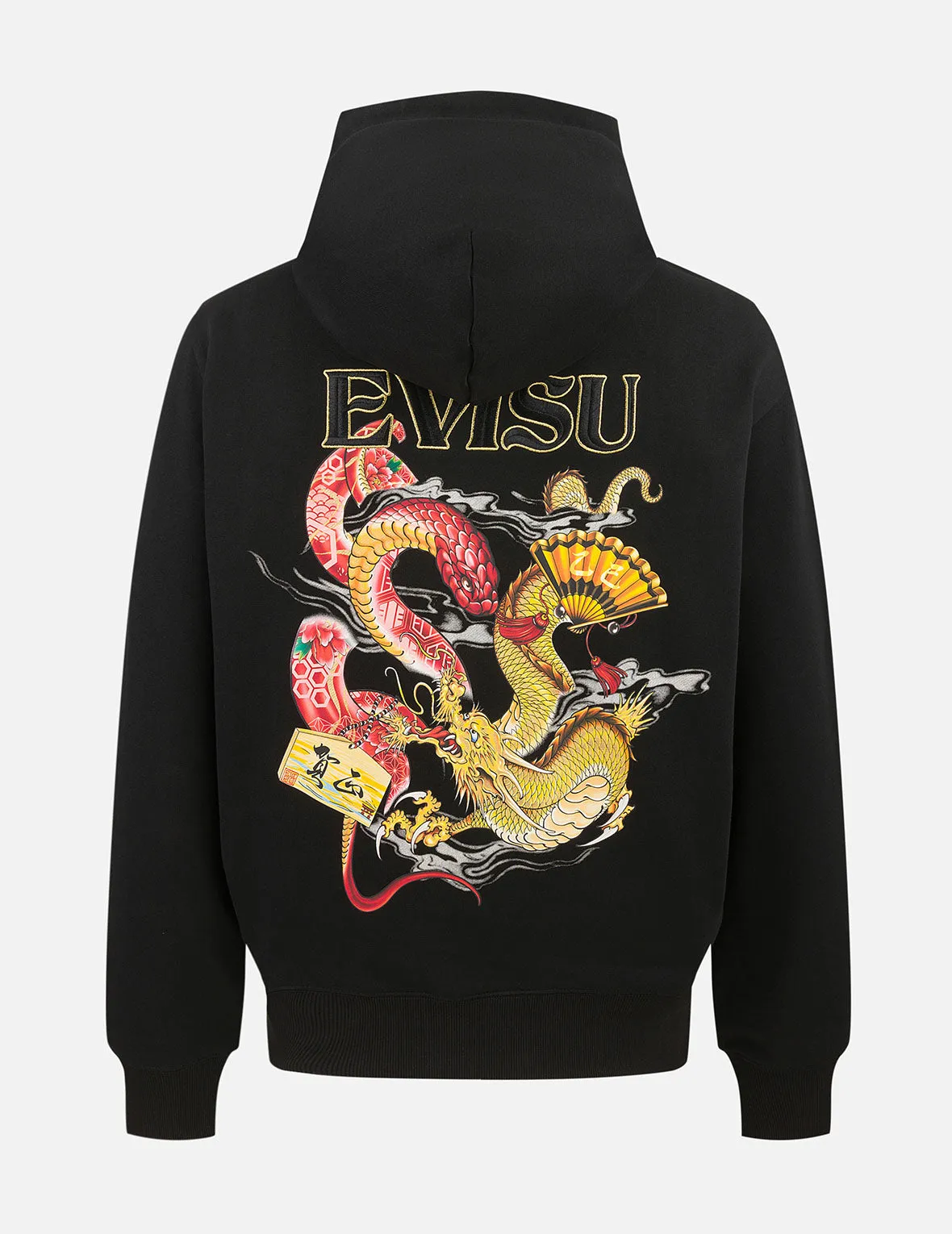 Soaring Snake and Dragon Print Relax Fit Hoodie - Red