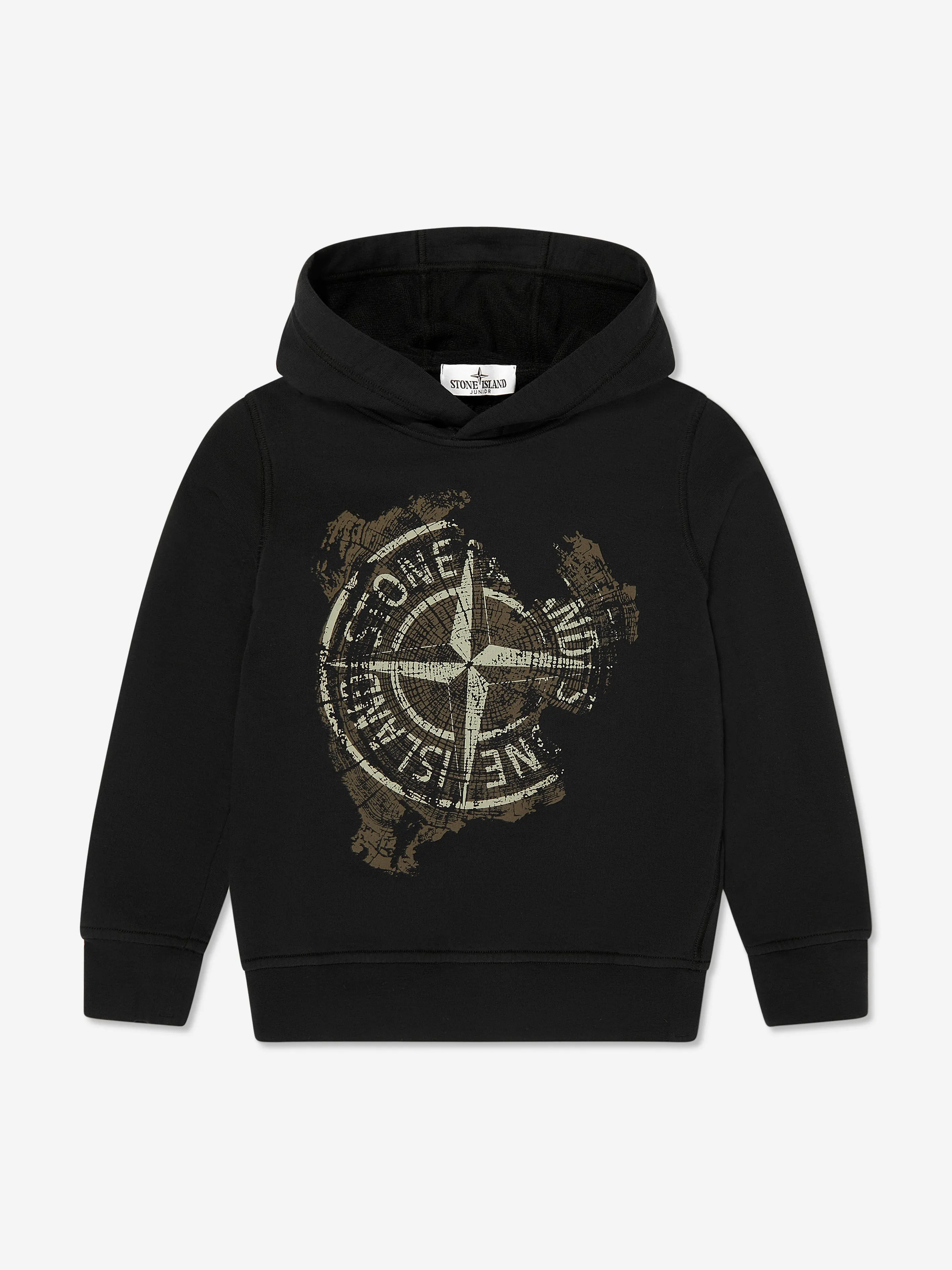 Stone Island Boys Logo Hoodie in Black