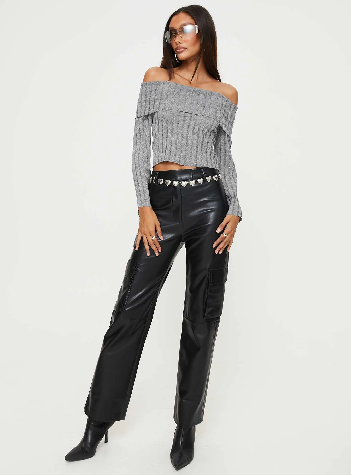 Taniya Faux Leather Cargo Pants Black