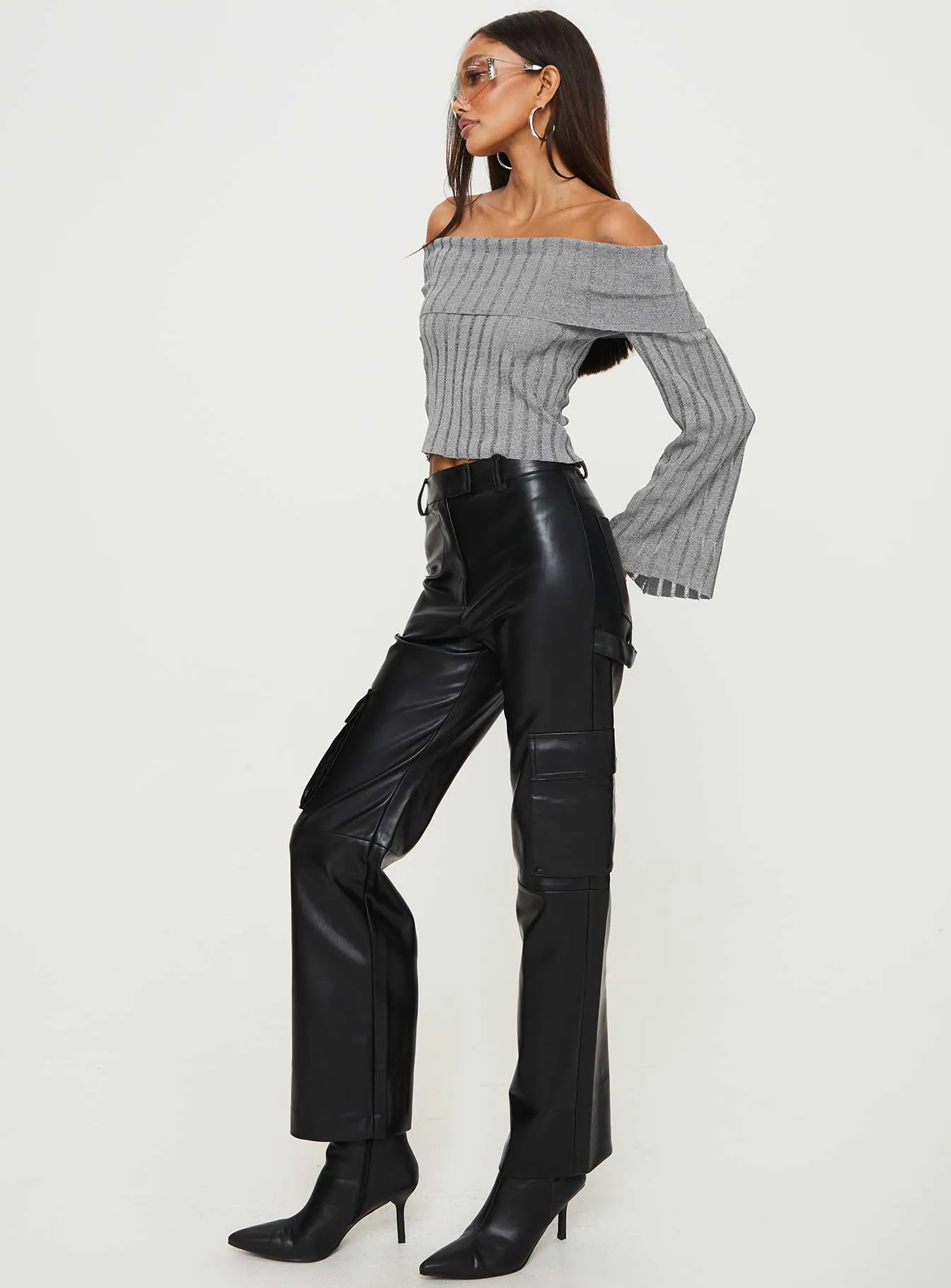 Taniya Faux Leather Cargo Pants Black