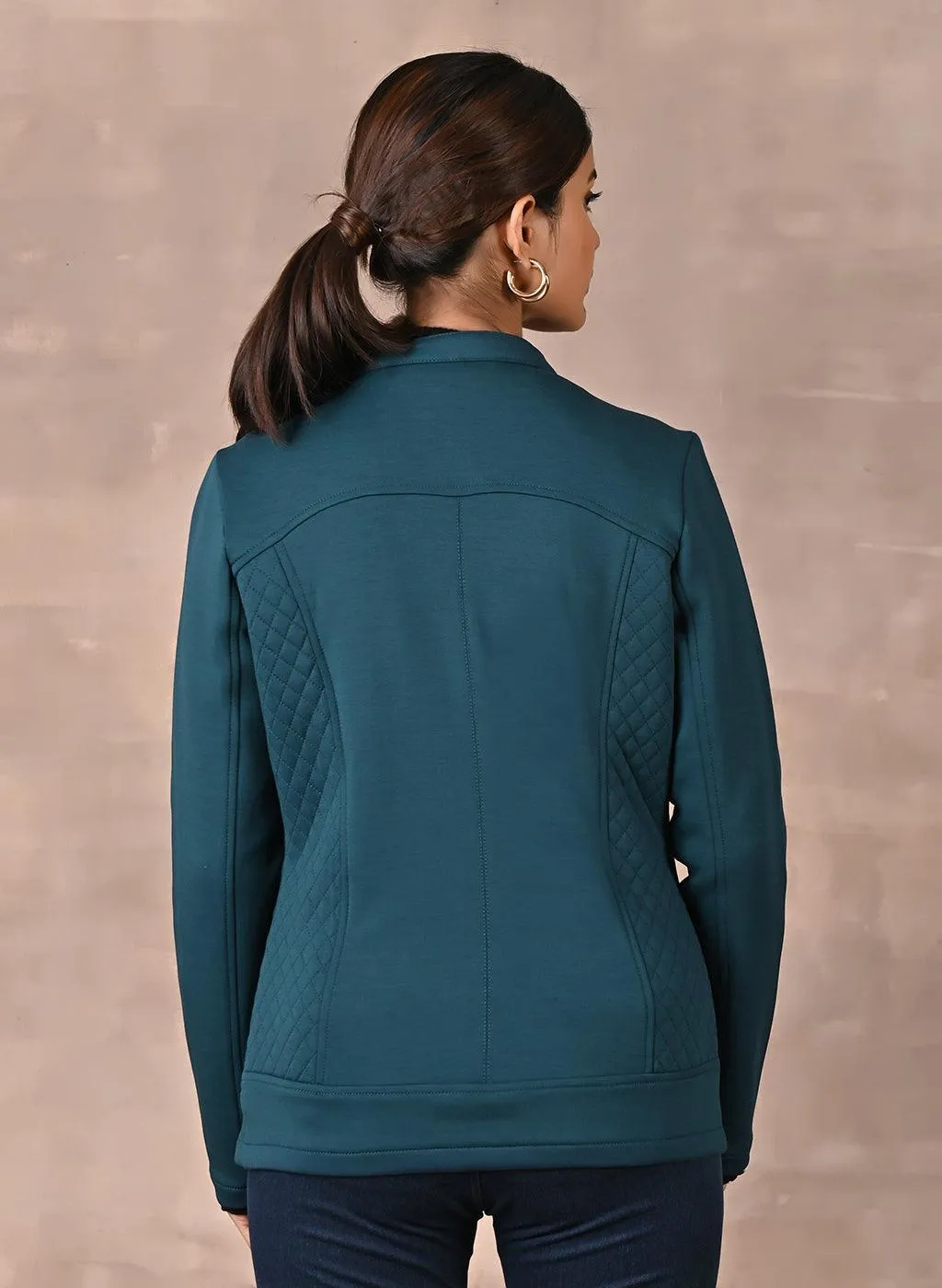 Teal Quilted Jacket with Zipper Detail