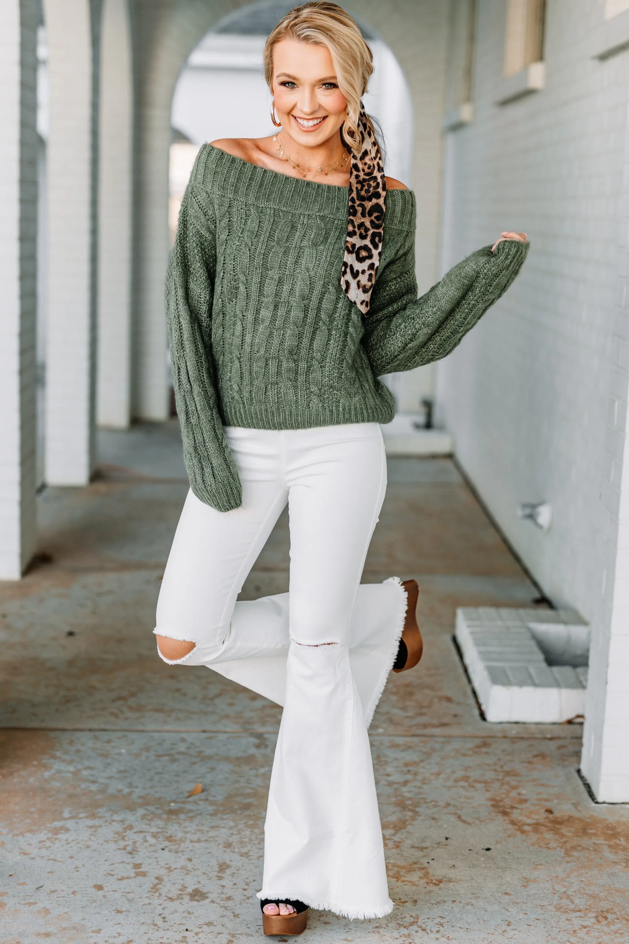 The Best Thing Moss Green Cable Knit Sweater