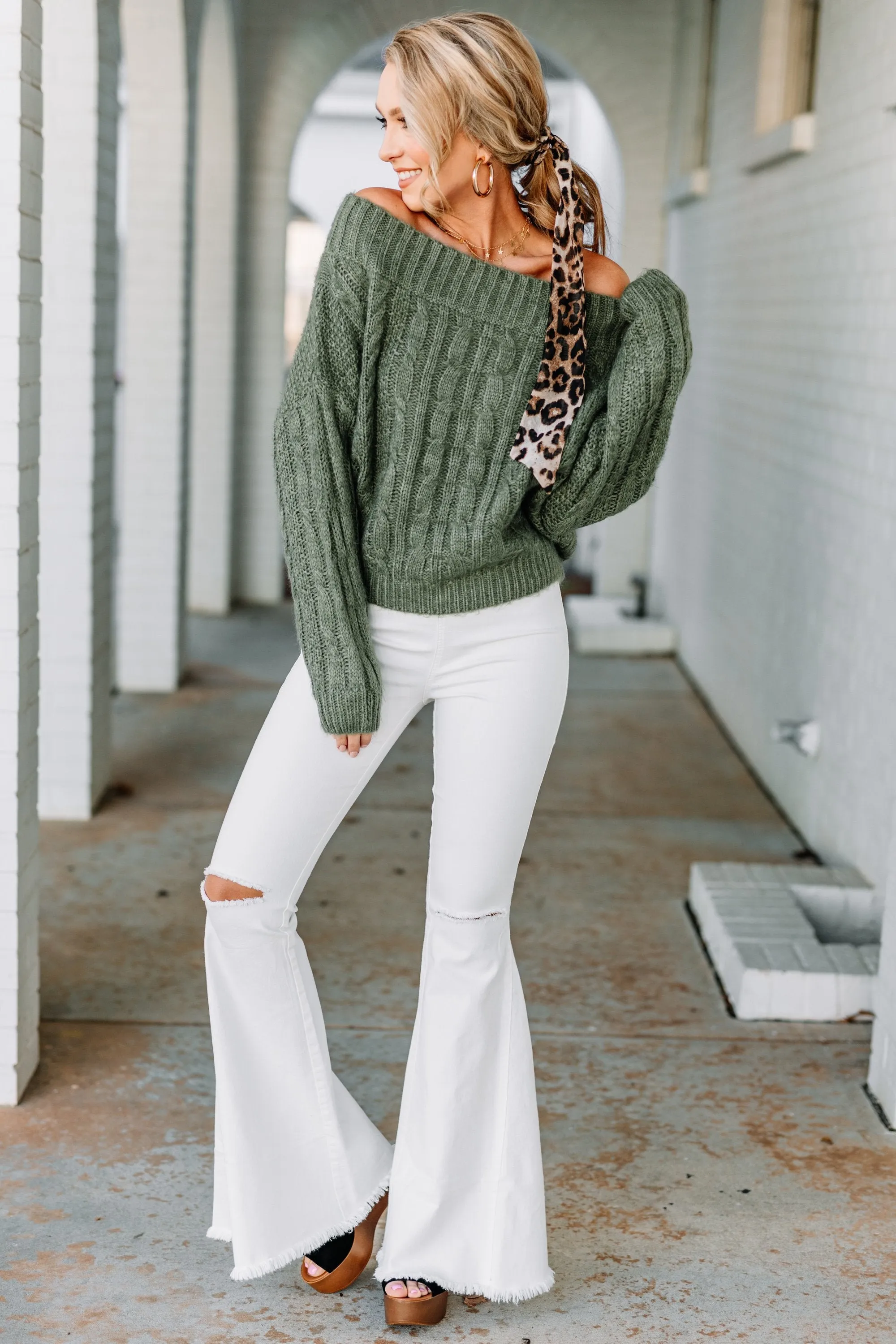 The Best Thing Moss Green Cable Knit Sweater