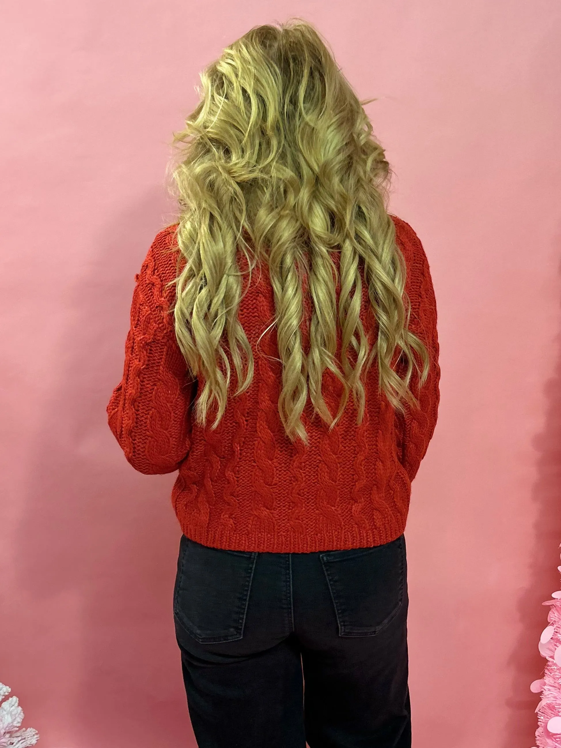 Tied To You Cable Knit Sweater in Red