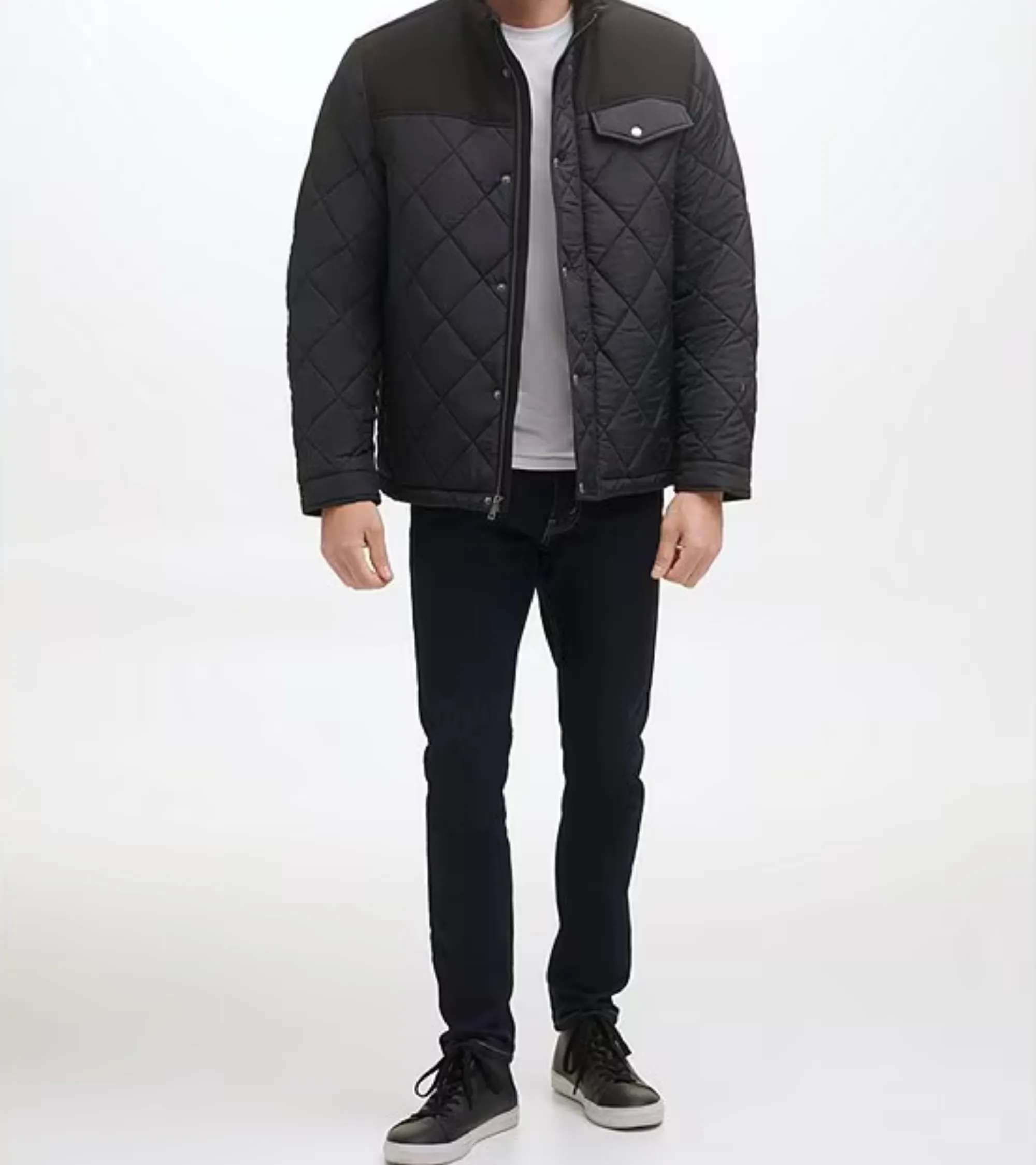 Tonal-Mixed-Media Sherpa Lined Quilted Jacket