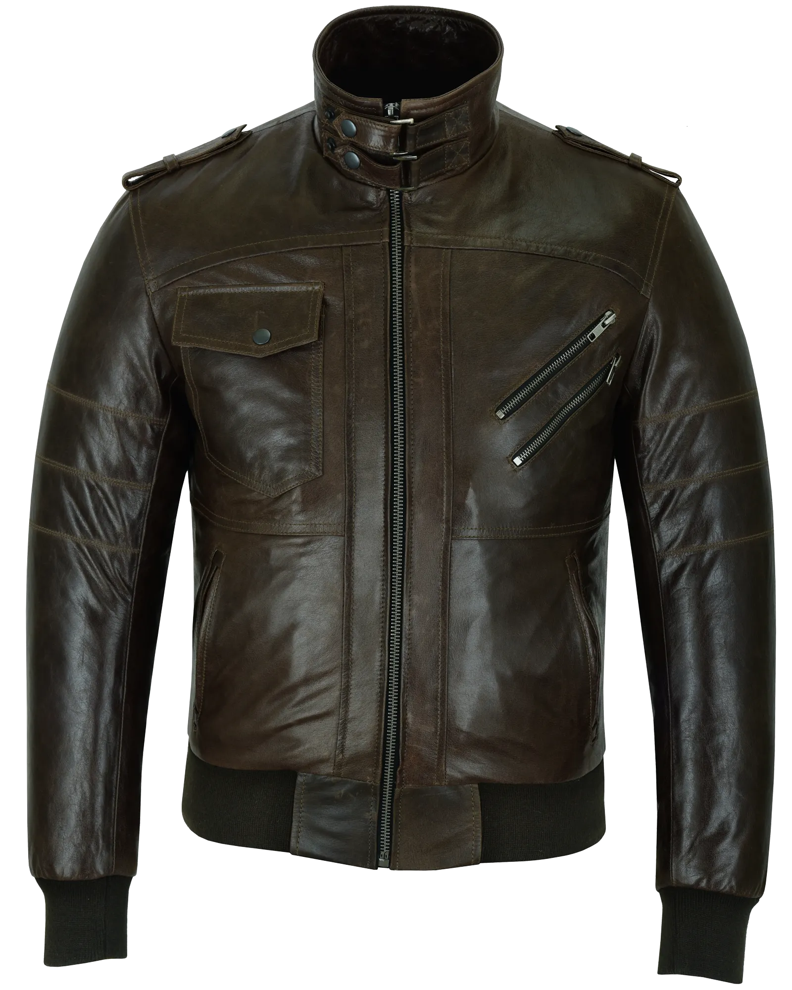 Vance Leather Men's Vincent Brown Waxed Premium Cowhide Motorcycle Leather Jacket with Removable hood