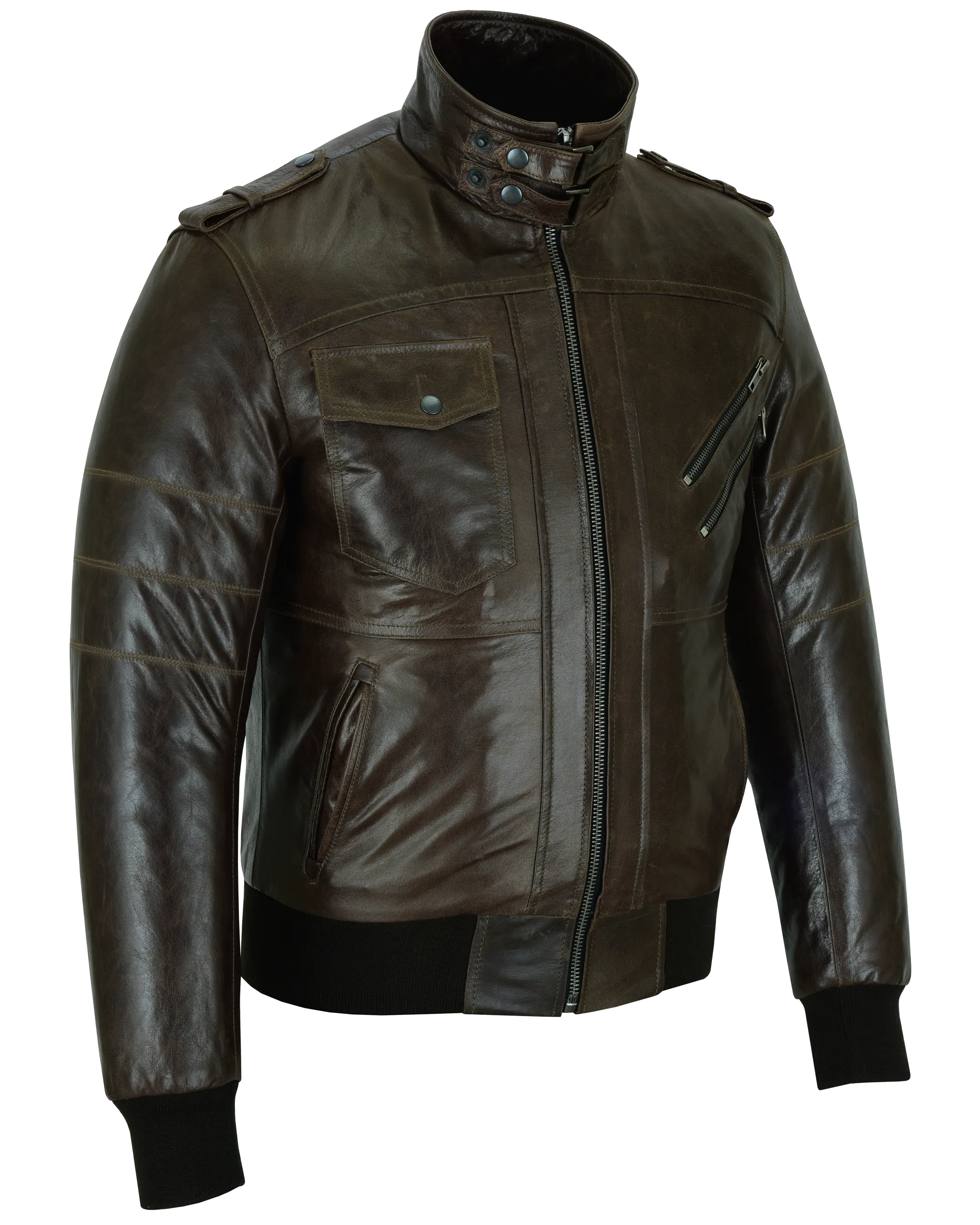 Vance Leather Men's Vincent Brown Waxed Premium Cowhide Motorcycle Leather Jacket with Removable hood