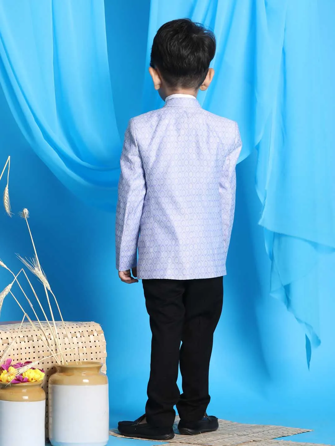 VASTRAMAY Boy's Lavender Woven Design Blazer