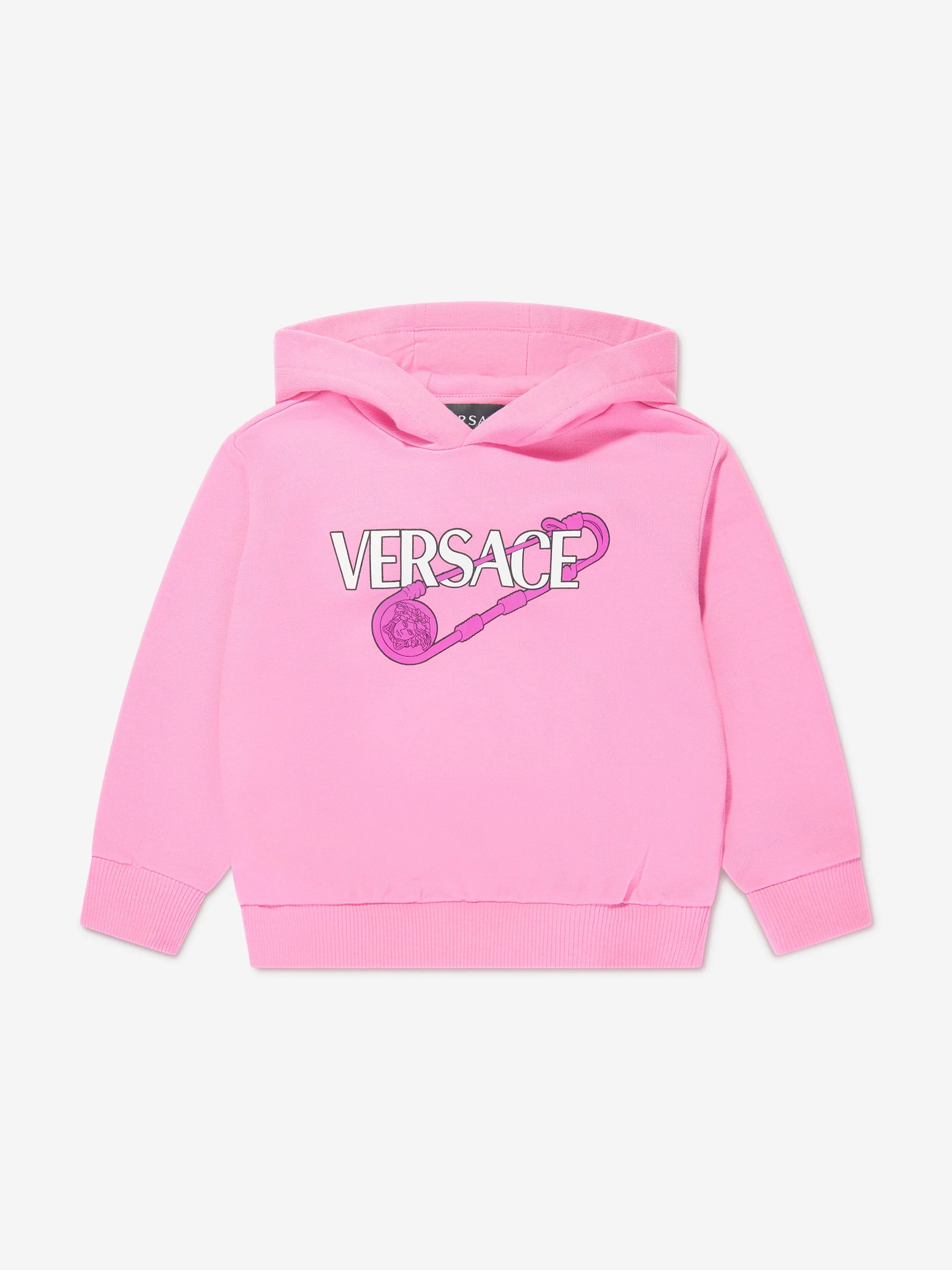 Versace Baby Girls Safety Pin Logo Hoodie in Pink