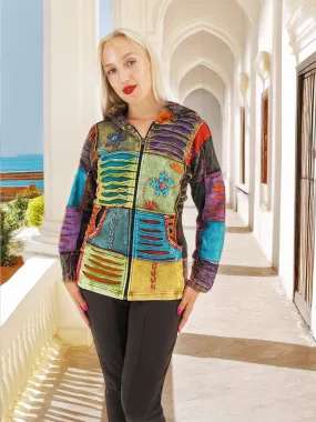 Vibrant Boho Patchwork Jacket - Artful Layers of Bohemian Style