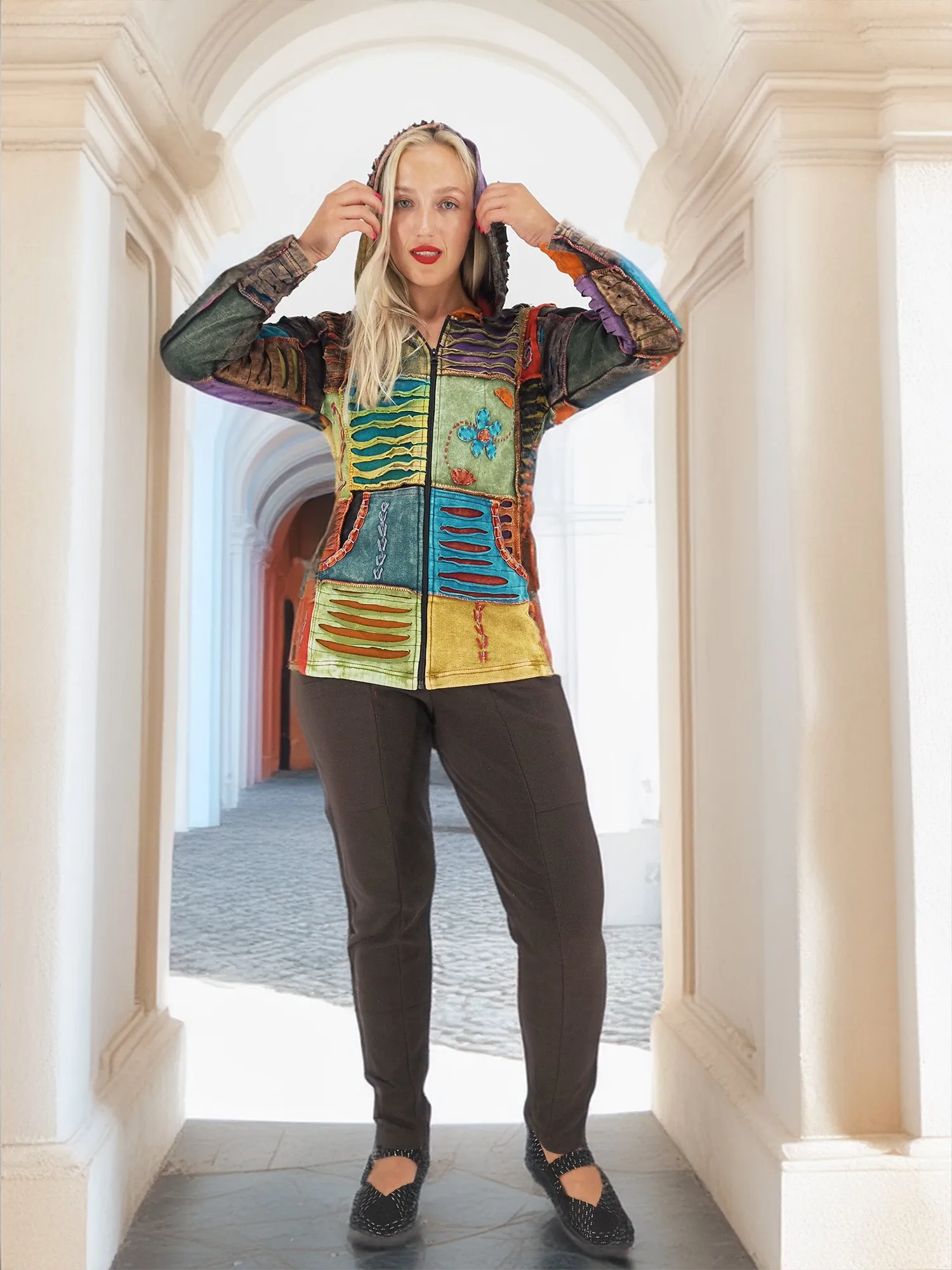 Vibrant Boho Patchwork Jacket - Artful Layers of Bohemian Style