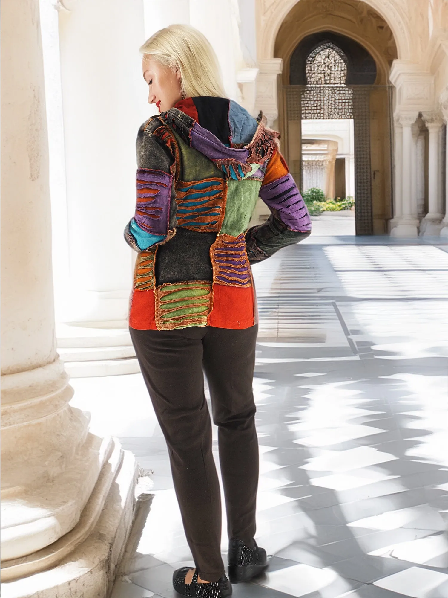 Vibrant Boho Patchwork Jacket - Artful Layers of Bohemian Style