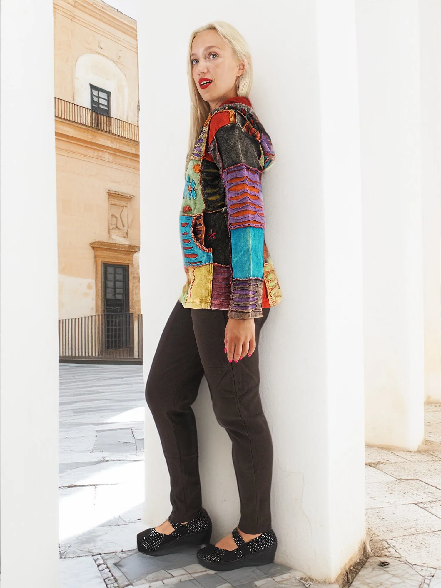 Vibrant Boho Patchwork Jacket - Artful Layers of Bohemian Style