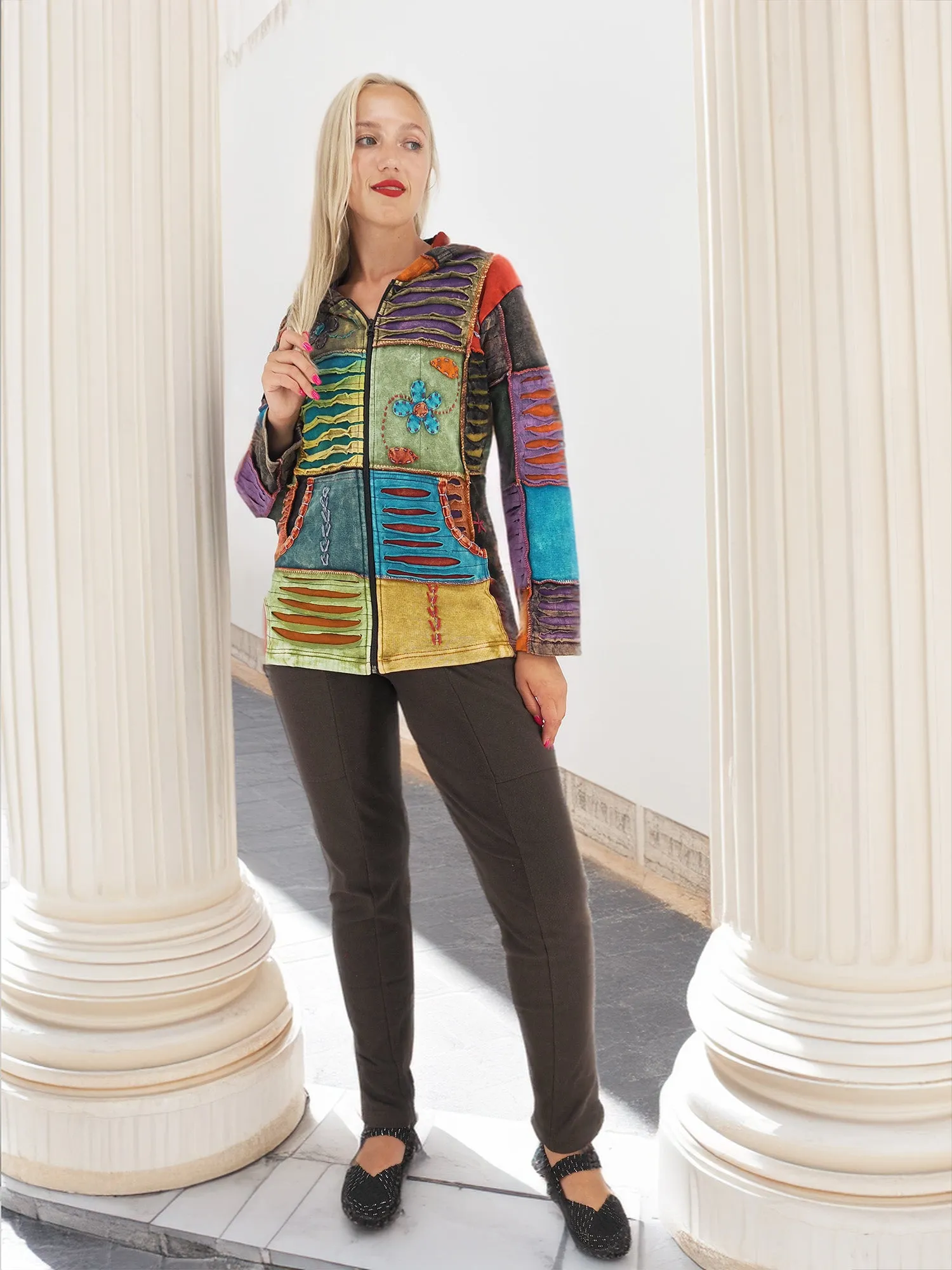 Vibrant Boho Patchwork Jacket - Artful Layers of Bohemian Style