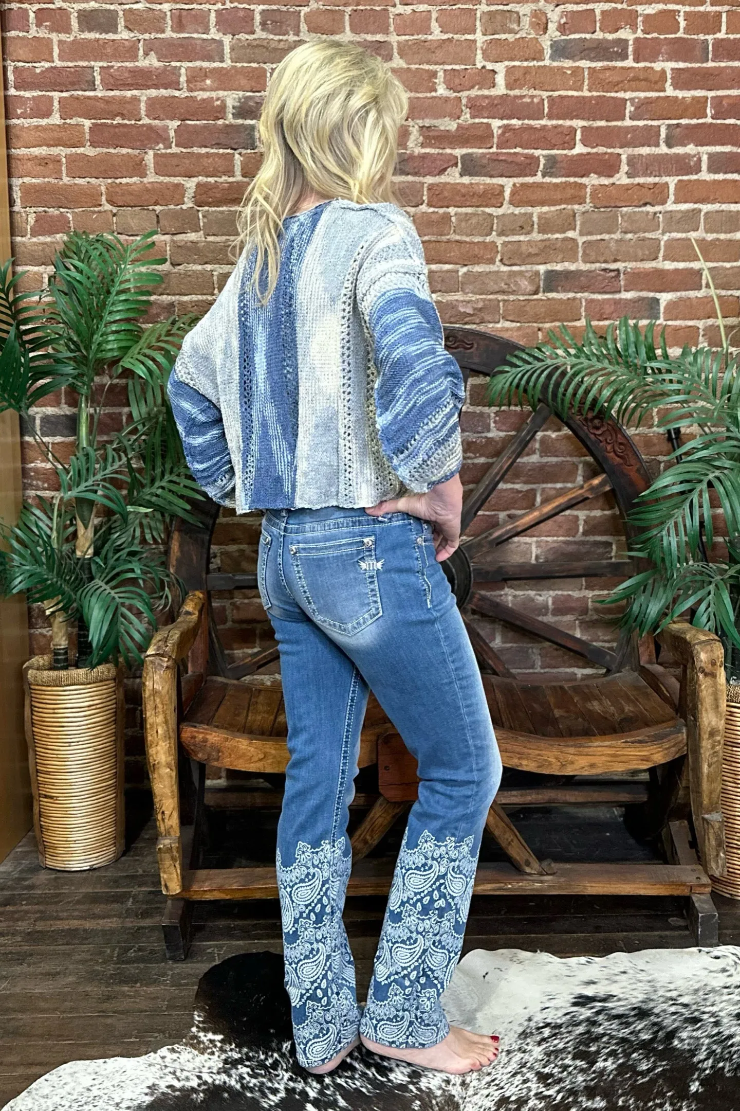 Vintage Blue Crop Pull Over Sweater By Angie