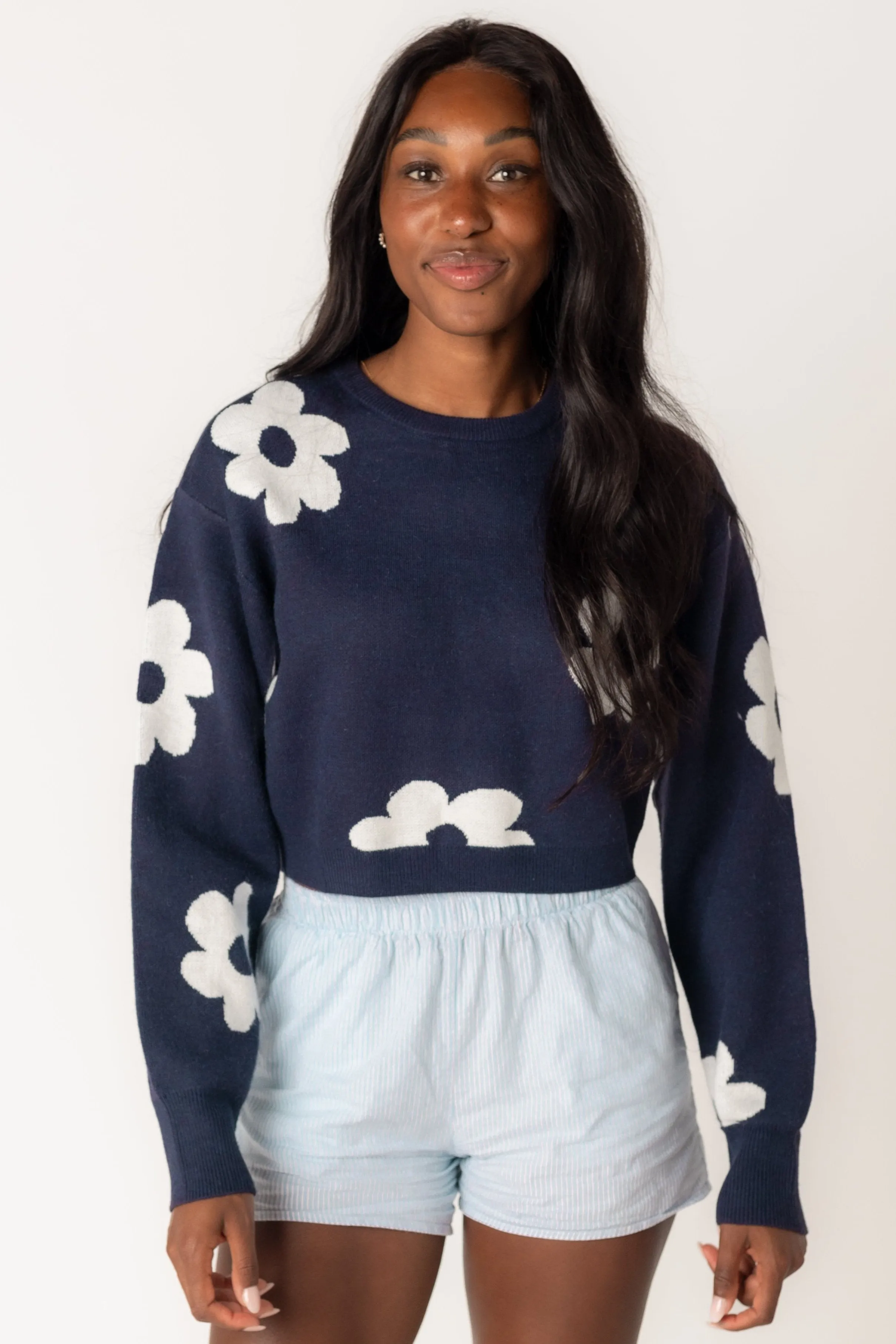 Vintage Daisy Crop Sweater