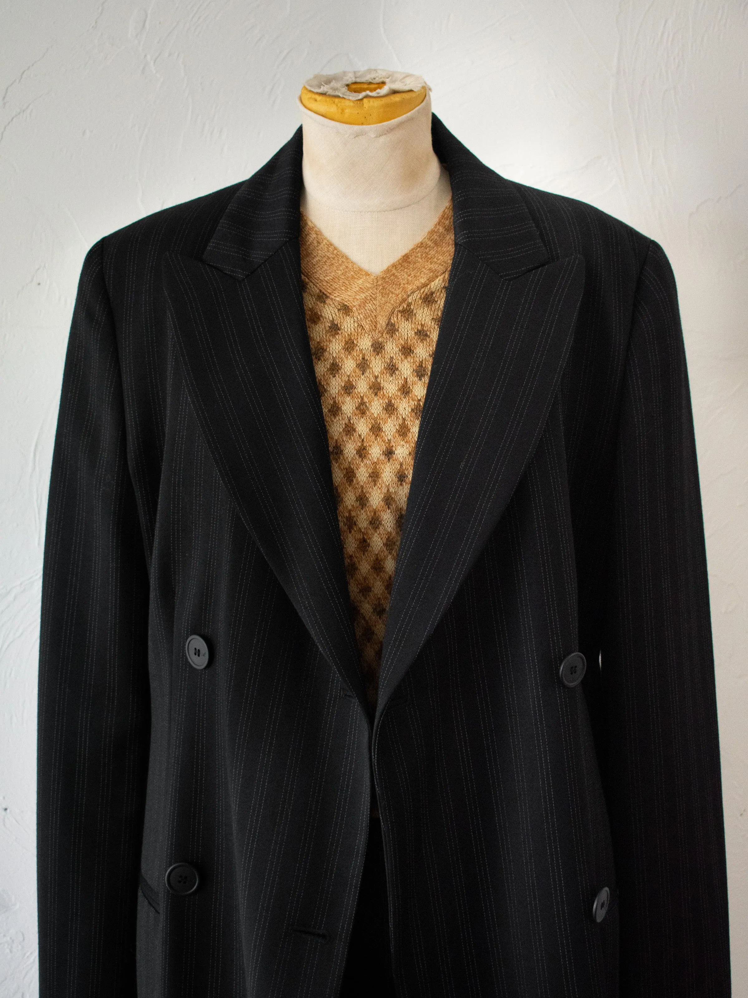 Vintage Krizia Double Breasted Triple Pin Stripe Black Blazer Medium/Large