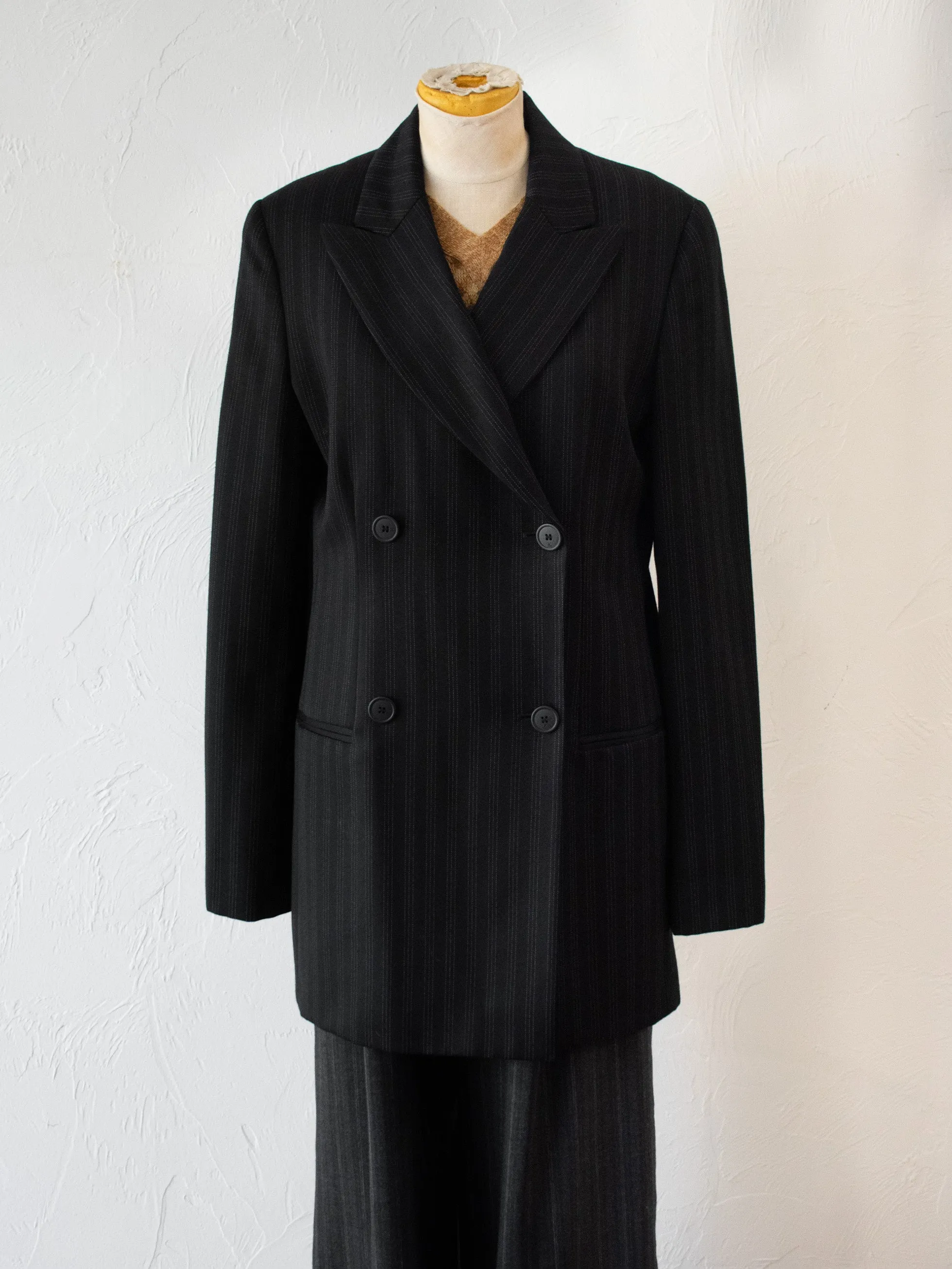 Vintage Krizia Double Breasted Triple Pin Stripe Black Blazer Medium/Large