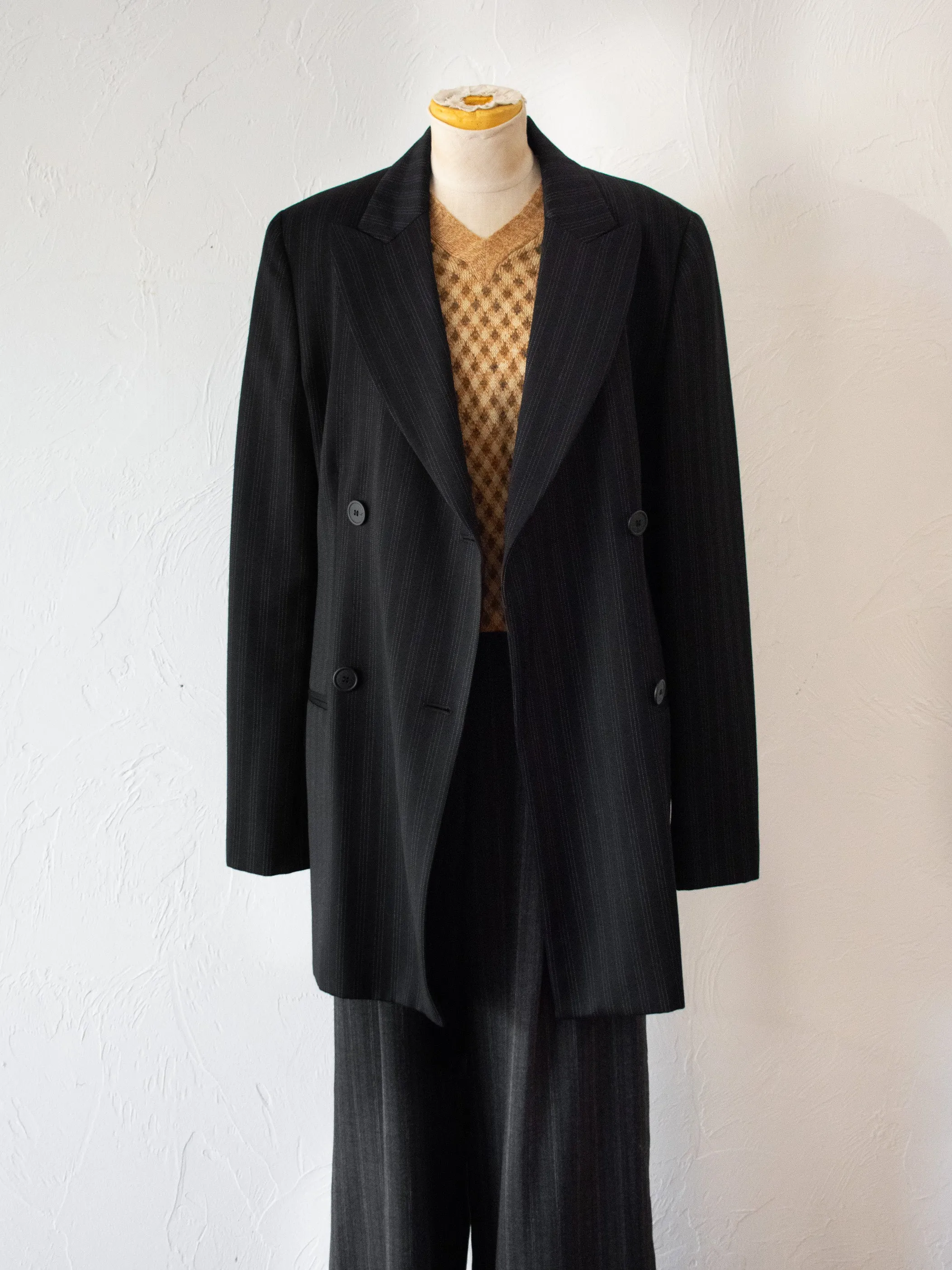 Vintage Krizia Double Breasted Triple Pin Stripe Black Blazer Medium/Large