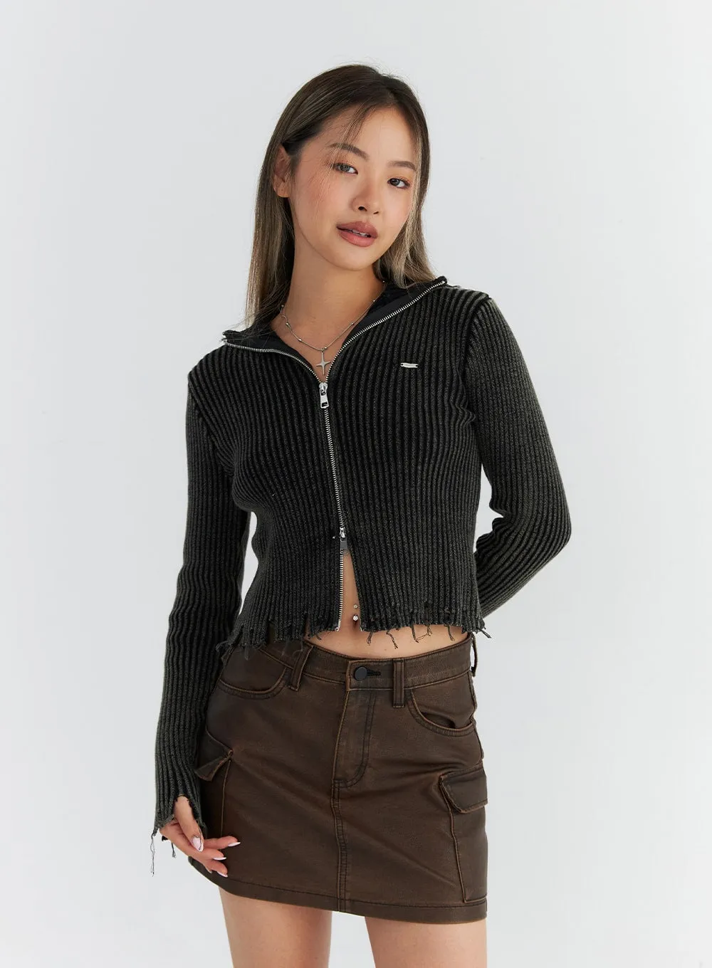 Vintage Rib Zip-Up Knit Sweater CO310