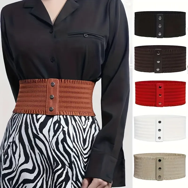 Vintage Wide Belt with Elegant Ruffles for Women