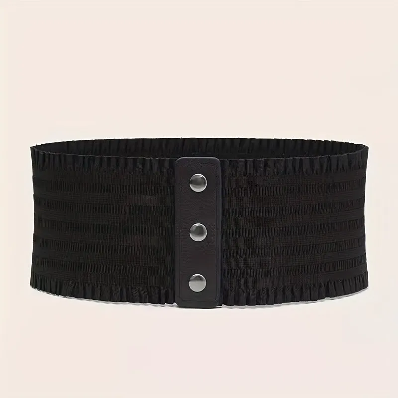 Vintage Wide Belt with Elegant Ruffles for Women