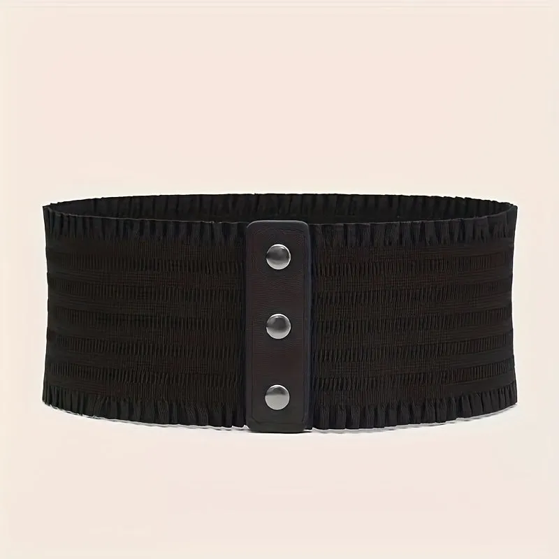 Vintage Wide Belt with Elegant Ruffles for Women