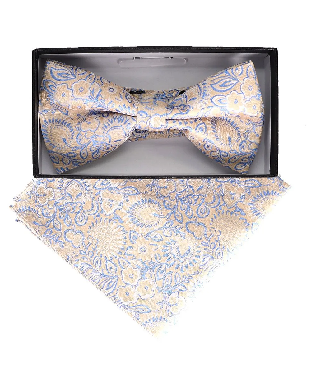 Vittorio Farina Men's Floral Design Satin Bow Tie & Pocket Square in Gift Box