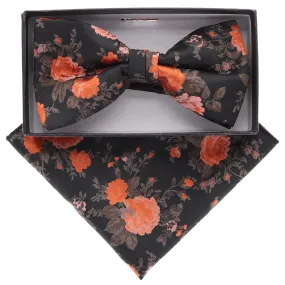 Vittorio Farina Men's Floral Design Satin Bow Tie & Pocket Square in Gift Box