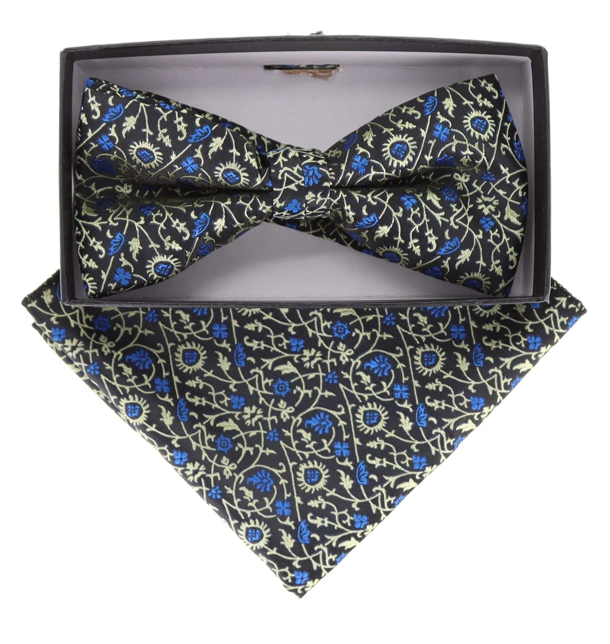 Vittorio Farina Men's Floral Design Satin Bow Tie & Pocket Square in Gift Box