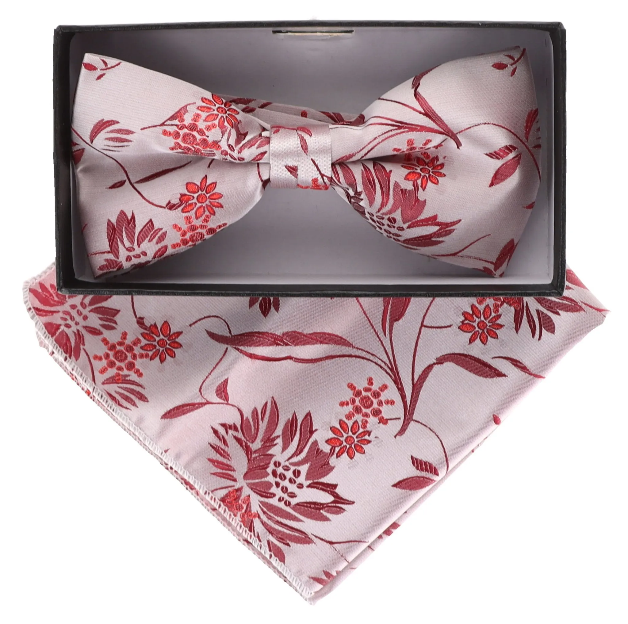 Vittorio Farina Men's Floral Design Satin Bow Tie & Pocket Square in Gift Box