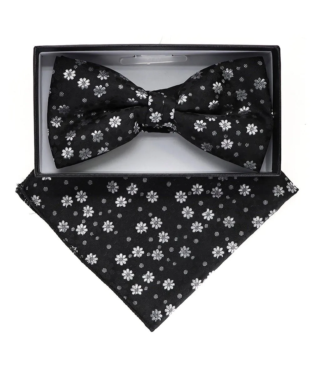 Vittorio Farina Men's Floral Design Satin Bow Tie & Pocket Square in Gift Box